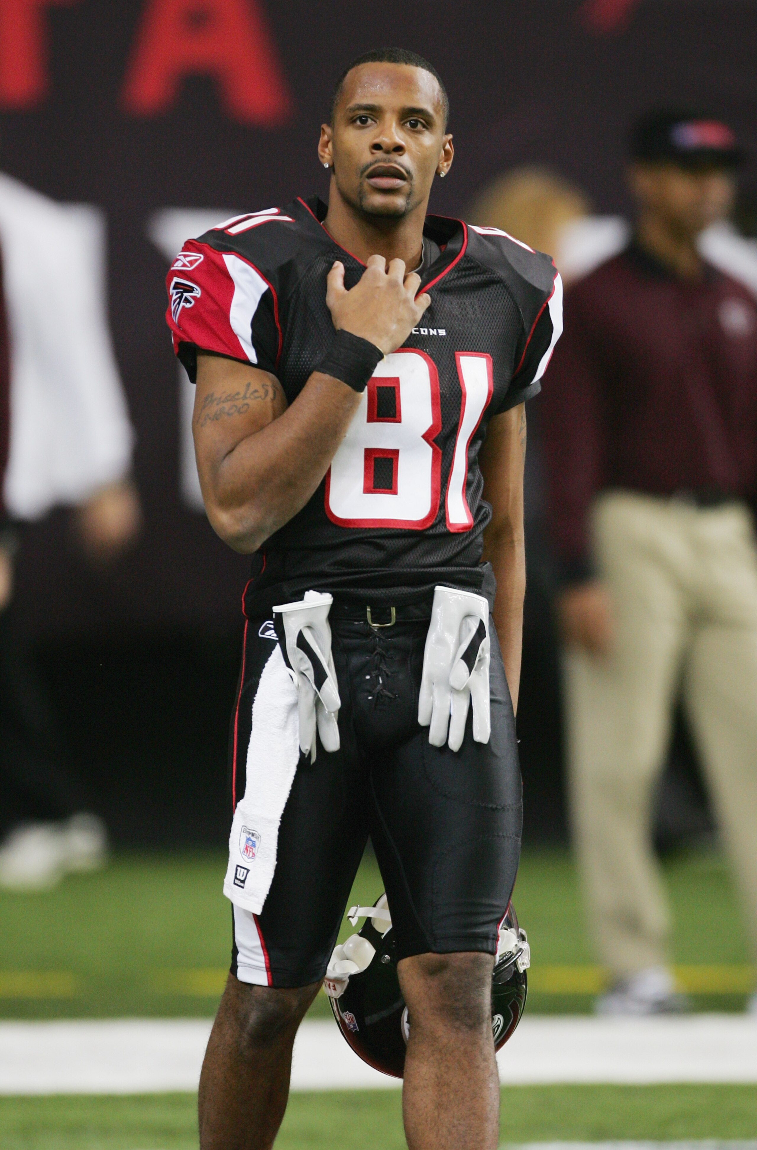ATLANTA - NOVEMBER 28:  Wide receiver Peerless Price #81 of the Atlanta Falcons is seen on the field prior to the game against the New Orleans Saints at the Georgia Dome on November 28, 2004 in Atlanta, Georgia. The Falcons won 24-21.  (Photo by Scott Hal