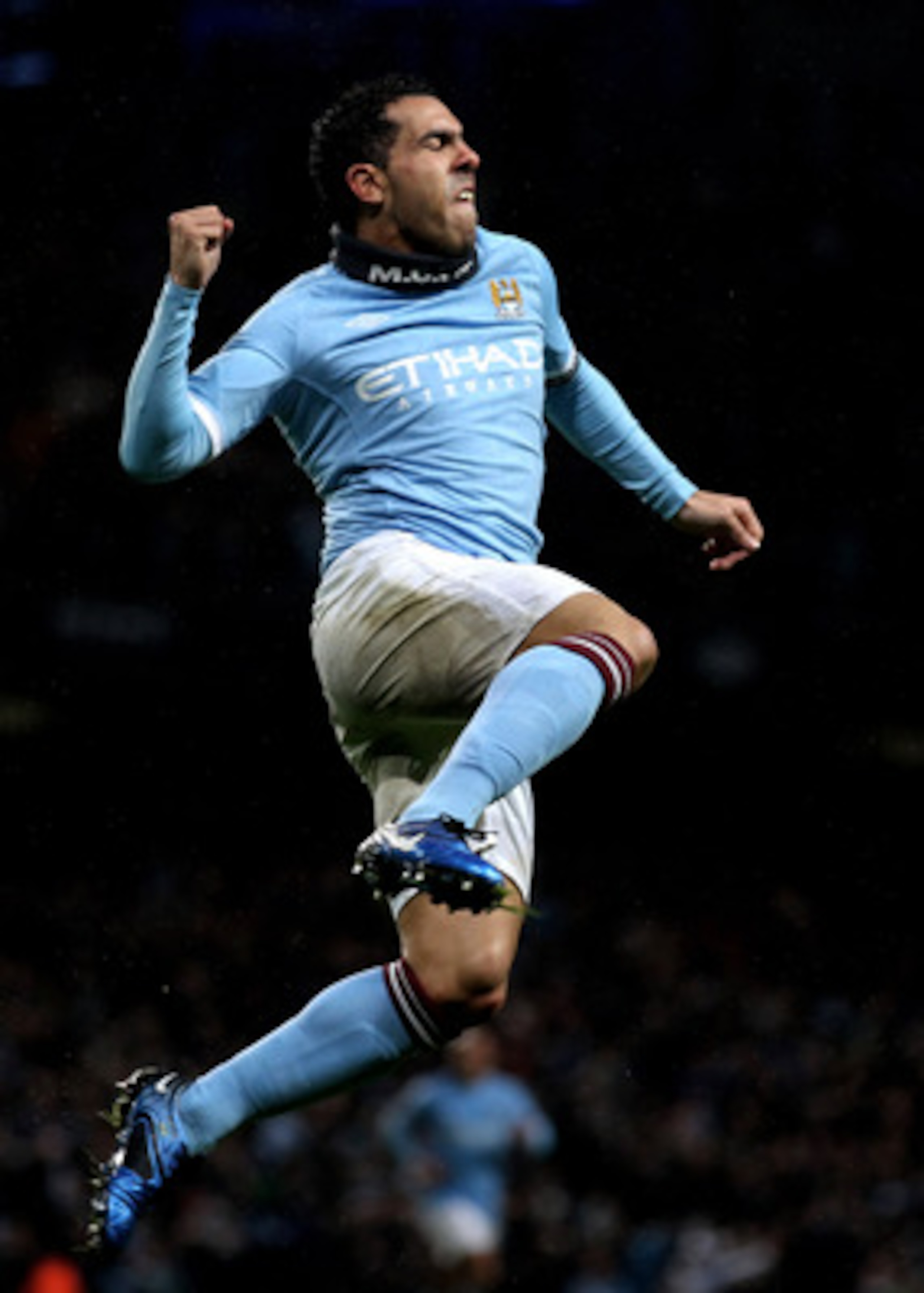MANCHESTER, ENGLAND - JANUARY 15: Carlos Tevez of Manchester City celebrates scoring his team's second goal during the Barclays Premier League match between Manchester City and Wolverhampton Wanderers at the City of Manchester Stadium on January 15, 2011 MANCHESTER, ENGLAND - JANUARY 15: Carlos Tevez of Manchester City celebrates scoring his team's second goal during the Barclays Premier League match between Manchester City and Wolverhampton Wanderers at the City of Manchester Stadium on January 15, 2011