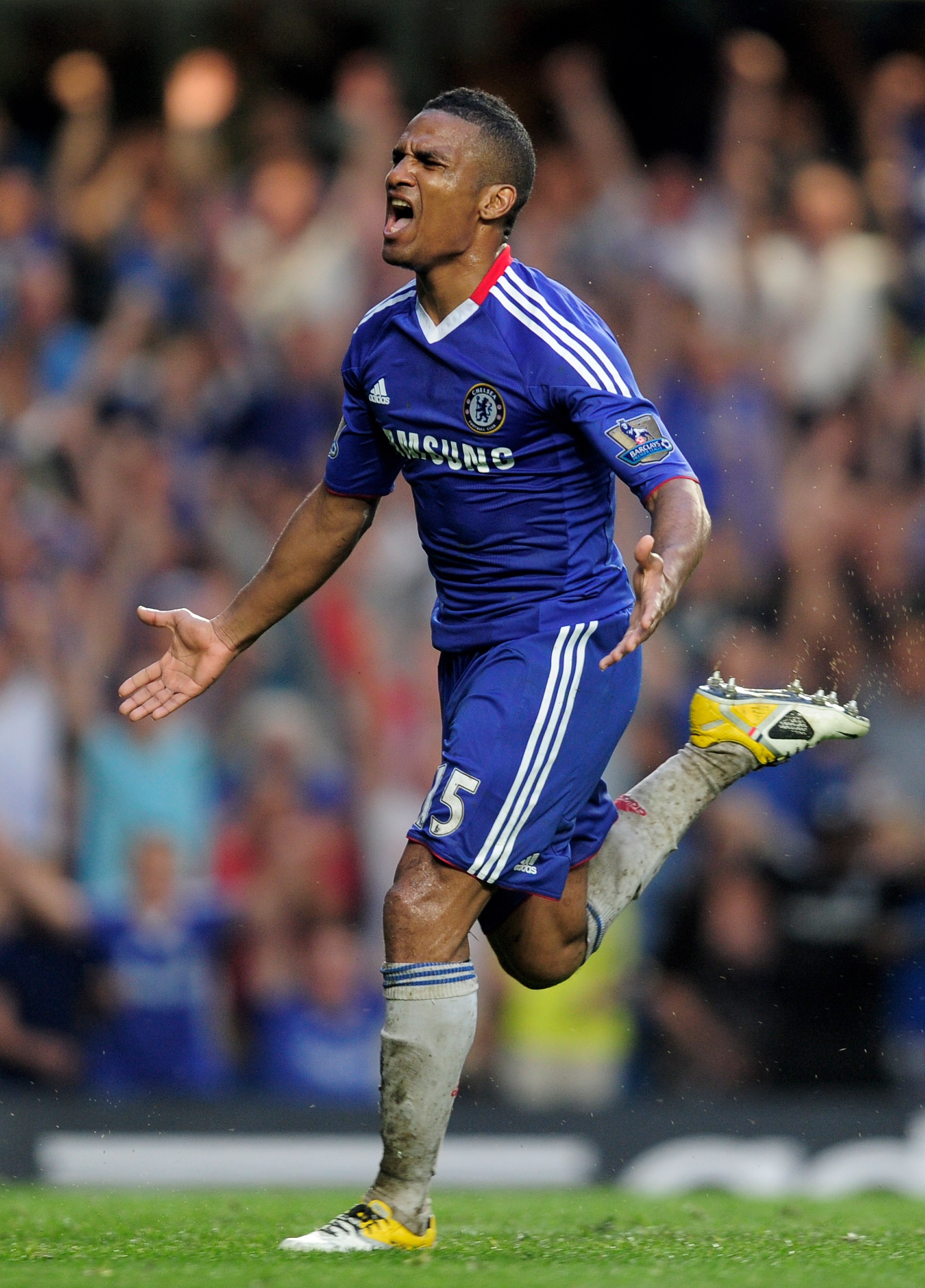 LONDON, ENGLAND - APRIL 23:  Florent  Malouda of Chelsea celebrates after scoring his team's third goal during the Barclays Premier League match between Chelsea and West Ham United at Stamford Bridge on April 23, 2011 in London, England.  (Photo by Jamie