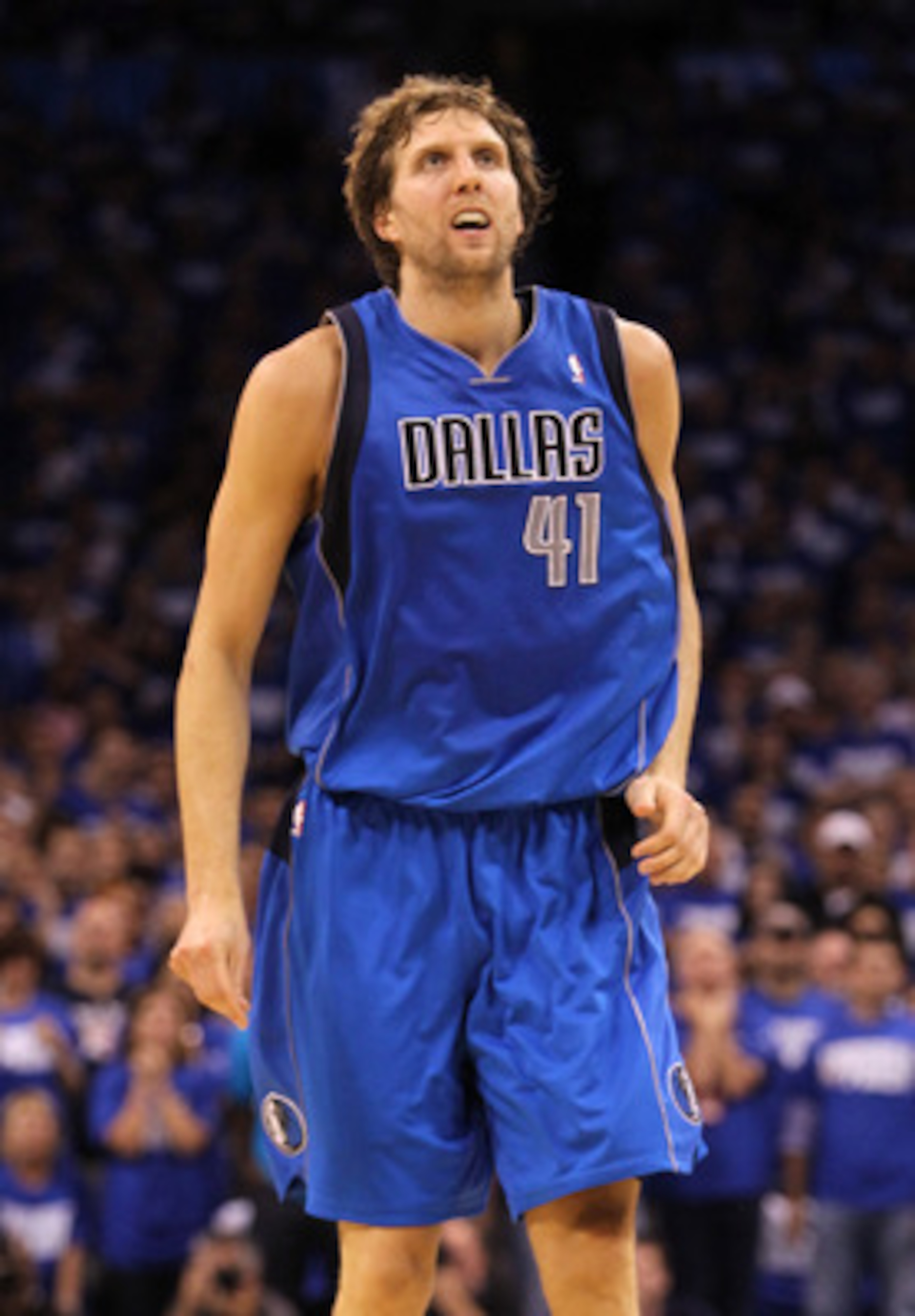 OKLAHOMA CITY, OK - MAY 21:  Dirk Nowitzki #41 of the Dallas Mavericks looks on while taking on the Oklahoma City Thunder in Game Three of the Western Conference Finals during the 2011 NBA Playoffs at Oklahoma City Arena on May 21, 2011 in Oklahoma City, 