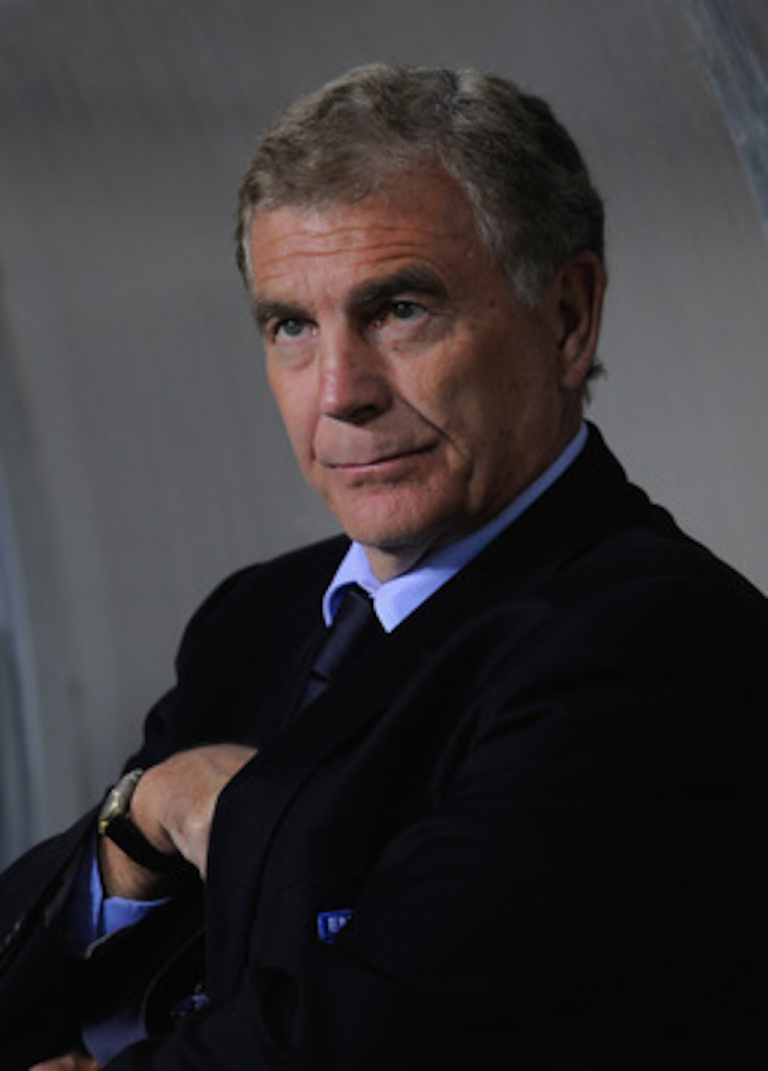 DNEPROPETROVSK, UKRAINE - OCTOBER 10:  Sir Trevor Brooking looks on before the FIFA 2010 World Cup Group 6 Qualifying match between Ukraine and England at the Dnipro Arena on October 10, 2009 in Dnepropetrovsk, Ukraine.  (Photo by Michael Regan/Getty Imag