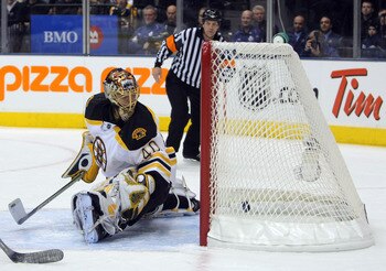 TORONTO - NOVEMBER 20: Rask Tuukka #40 of the Boston Bruins looks back at the puck as he gives up a goal in his NHL debut against the Toronto Maple Leafs during the first period on November 20, 2007 at the Air Canada Centre in Toronto, Ontario, Canada. TORONTO - NOVEMBER 20: Rask Tuukka #40 of the Boston Bruins looks back at the puck as he gives up a goal in his NHL debut against the Toronto Maple Leafs during the first period on November 20, 2007 at the Air Canada Centre in Toronto, Ontario, Canada.