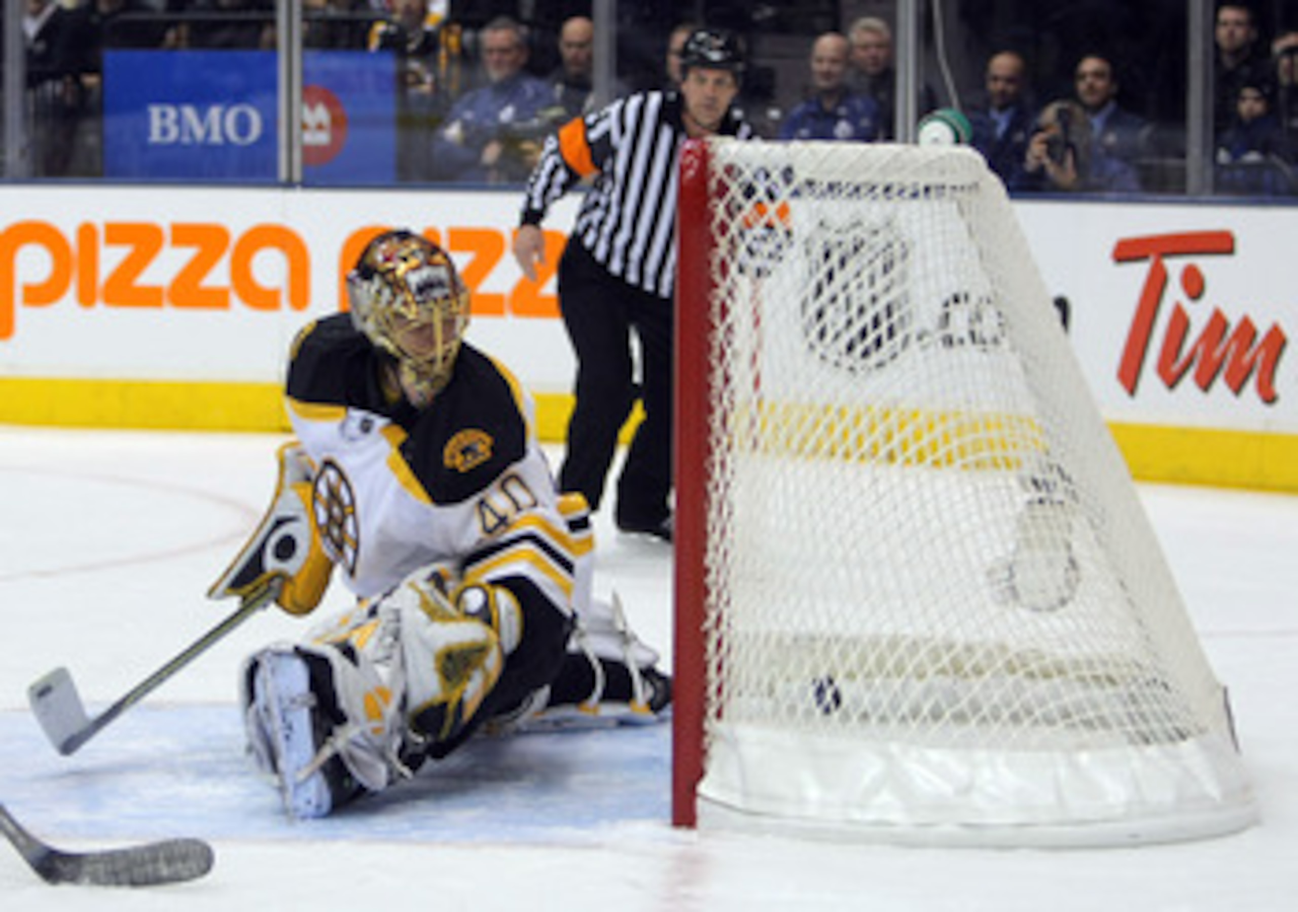 TORONTO - NOVEMBER 20: Rask Tuukka #40 of the Boston Bruins looks back at the puck as he gives up a goal in his NHL debut against the Toronto Maple Leafs during the first period on November 20, 2007 at the Air Canada Centre in Toronto, Ontario, Canada. TORONTO - NOVEMBER 20: Rask Tuukka #40 of the Boston Bruins looks back at the puck as he gives up a goal in his NHL debut against the Toronto Maple Leafs during the first period on November 20, 2007 at the Air Canada Centre in Toronto, Ontario, Canada.