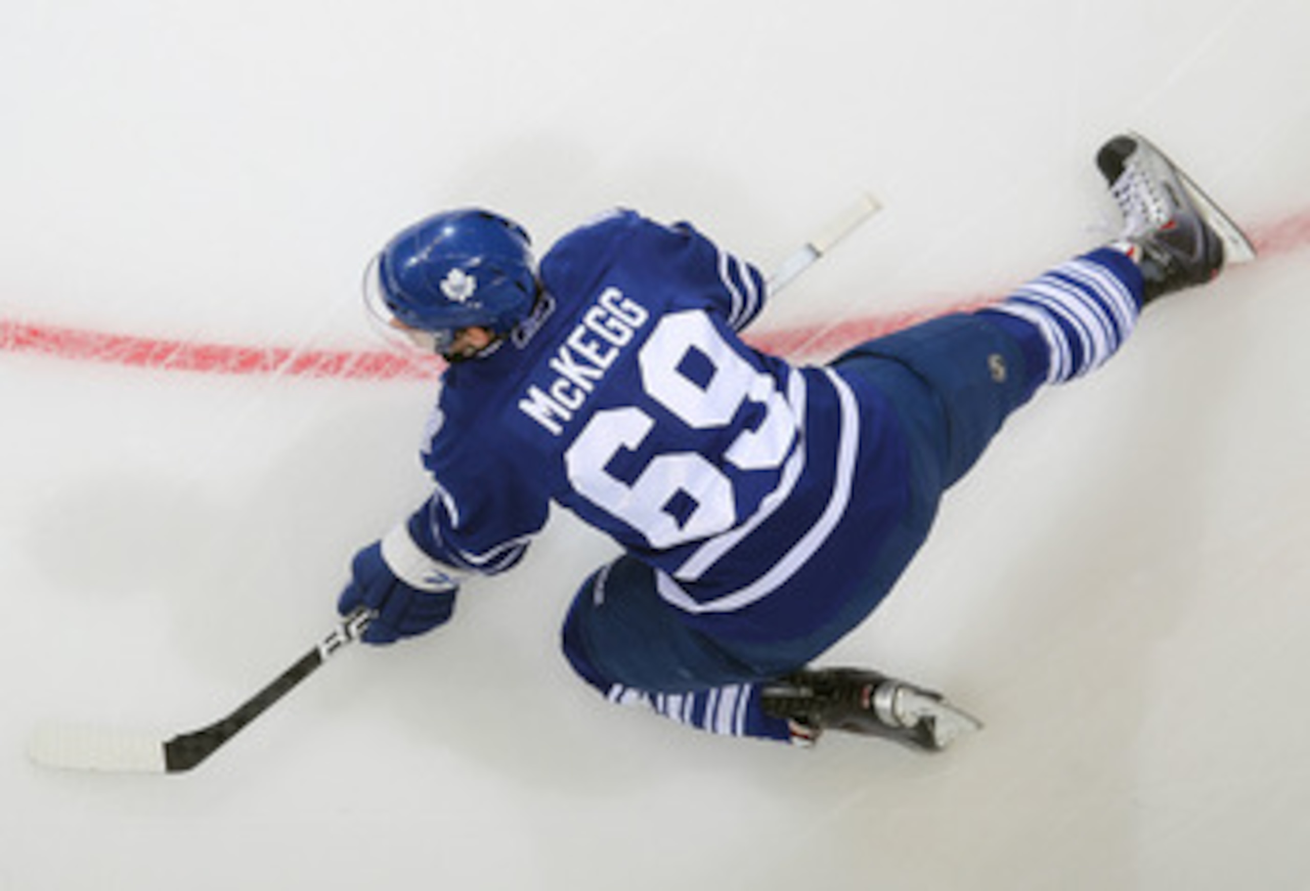 LONDON,ON - SEPTEMBER 23: Greg McKegg #69 of the Toronto Maple Leafs stretches in the warm-up prior to a pre-season game against the Philadelphia Flyers on September 23,2010 at the John Labatt Centre in London, Ontario. The Leafs defeated the Flyers 3-2 i LONDON,ON - SEPTEMBER 23: Greg McKegg #69 of the Toronto Maple Leafs stretches in the warm-up prior to a pre-season game against the Philadelphia Flyers on September 23,2010 at the John Labatt Centre in London, Ontario. The Leafs defeated the Flyers 3-2 i
