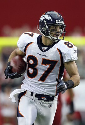 GLENDALE, AZ - DECEMBER 12: Wide receiver Eric Decker #27 of the Denver Broncos runs with the football during the NFL game against the Arizona Cardinals at the University of Phoenix Stadium on December 12, 2010 in Glendale, Arizona. The Cardinals defeat GLENDALE, AZ - DECEMBER 12: Wide receiver Eric Decker #27 of the Denver Broncos runs with the football during the NFL game against the Arizona Cardinals at the University of Phoenix Stadium on December 12, 2010 in Glendale, Arizona. The Cardinals defeat