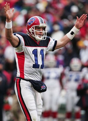 SAN FRANCISCO - DECEMBER 26:  Drew Bledsoe #11 of the Buffalo Bills reacts to a touchdown that was called back during the game against the San Francisco 49ers at Monster Park on December 26, 2004 in San Francisco, California.  (Photo by Jed Jacobsohn/Gett