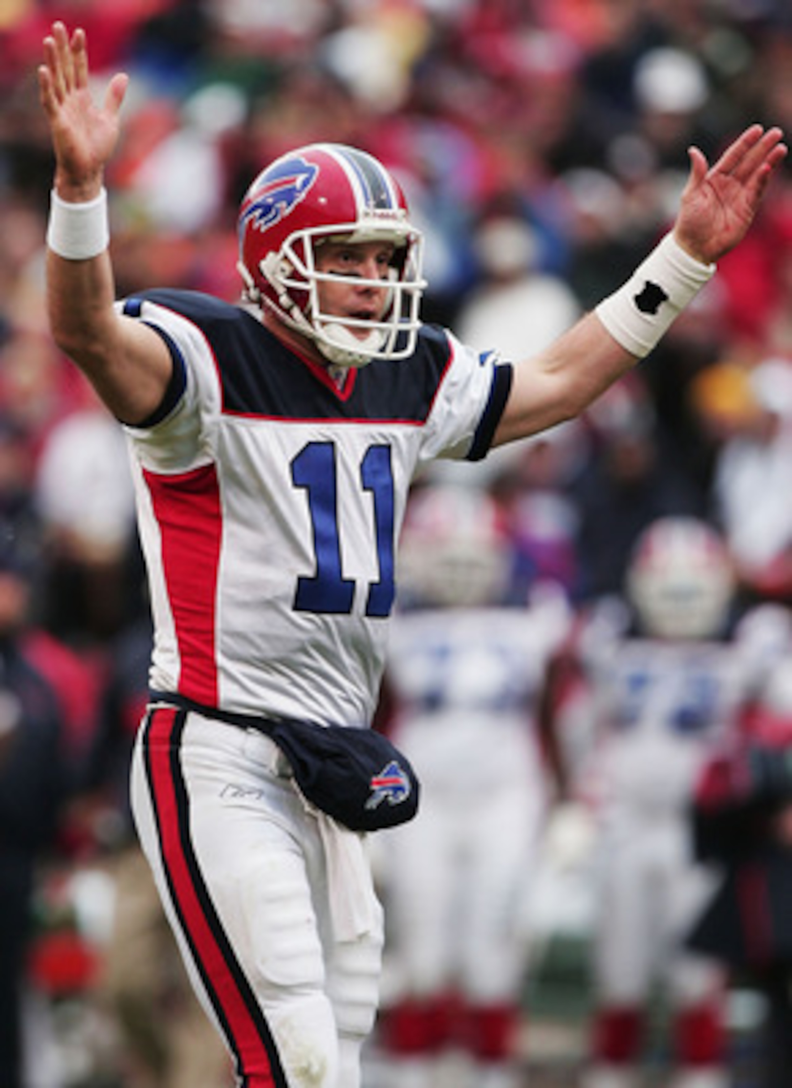 SAN FRANCISCO - DECEMBER 26:  Drew Bledsoe #11 of the Buffalo Bills reacts to a touchdown that was called back during the game against the San Francisco 49ers at Monster Park on December 26, 2004 in San Francisco, California.  (Photo by Jed Jacobsohn/Gett