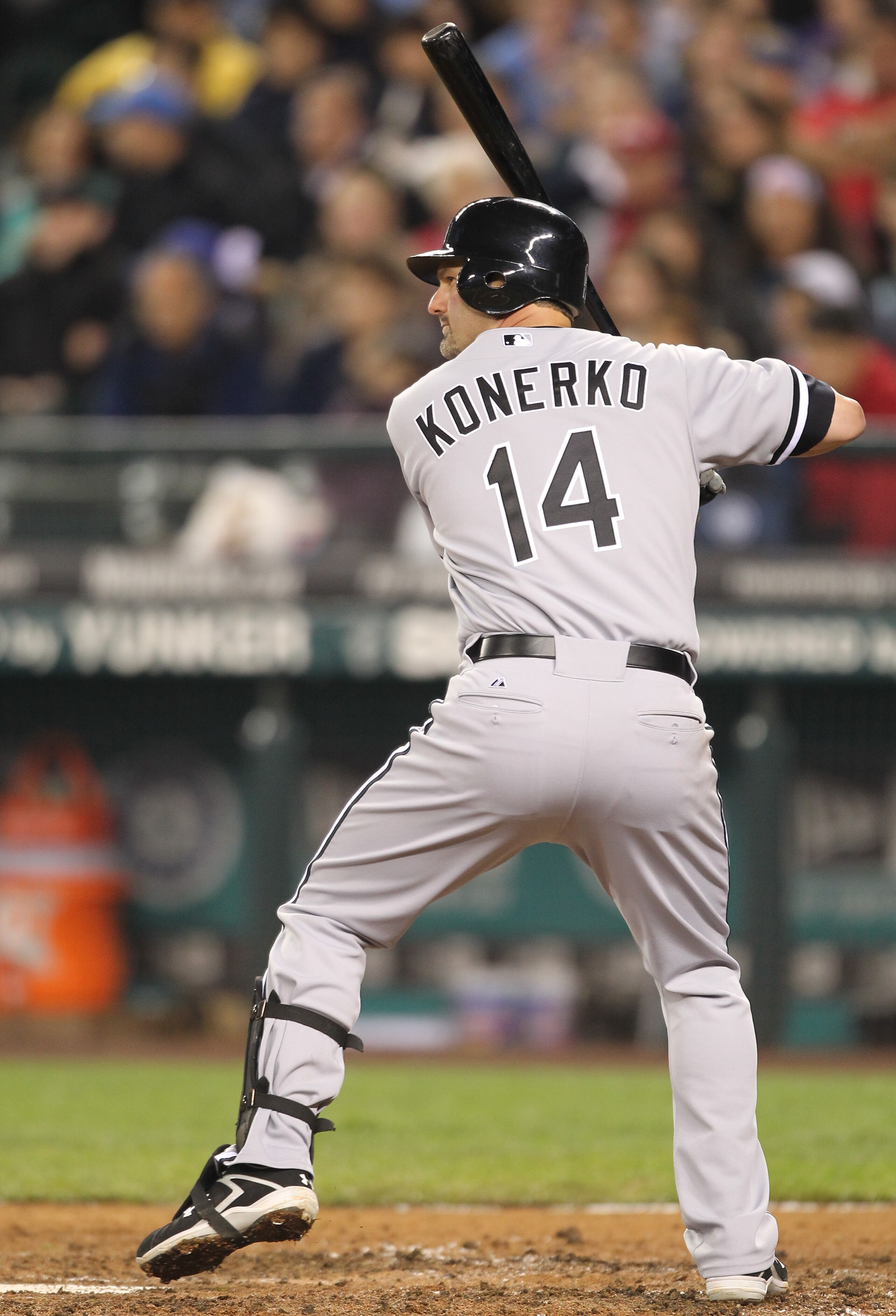 SEATTLE - MAY 06:  Paul Konerko #14 of the Chicago White Sox bats against the Seattle Mariners at Safeco Field on May 6, 2011 in Seattle, Washington. The Mariners won 3-2. (Photo by Otto Greule Jr/Getty Images)