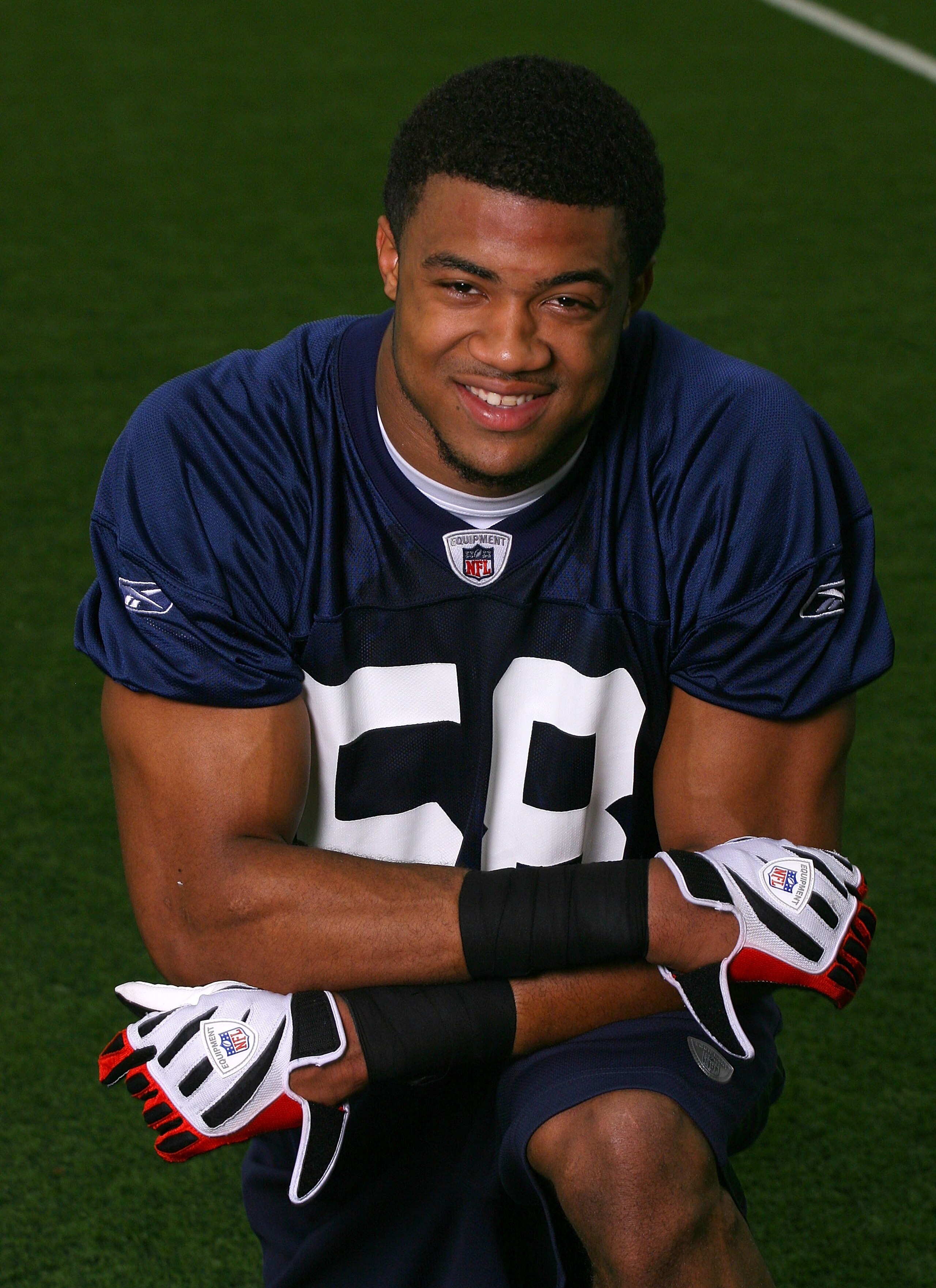 ORCHARD PARK, NY - MAY 01:  Aaron Maybin #58, 2009 first round draft pick of the Buffalo Bills  poses during Buffalo Bills minicamp at the Buffalo Bills Fieldhouse on May 1, 2009 in Orchard Park, New York.  (Photo by Rick Stewart/Getty Images)
