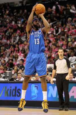 DALLAS - FEBRUARY 12:  James Harden #13 of the Rookie team shoots against the Sophomore team during the first half of the T-Mobile Rookie Challenge & Youth Jam part of 2010 NBA All-Star Weekend at American Airlines Center on February 12, 2010 in Dallas, T