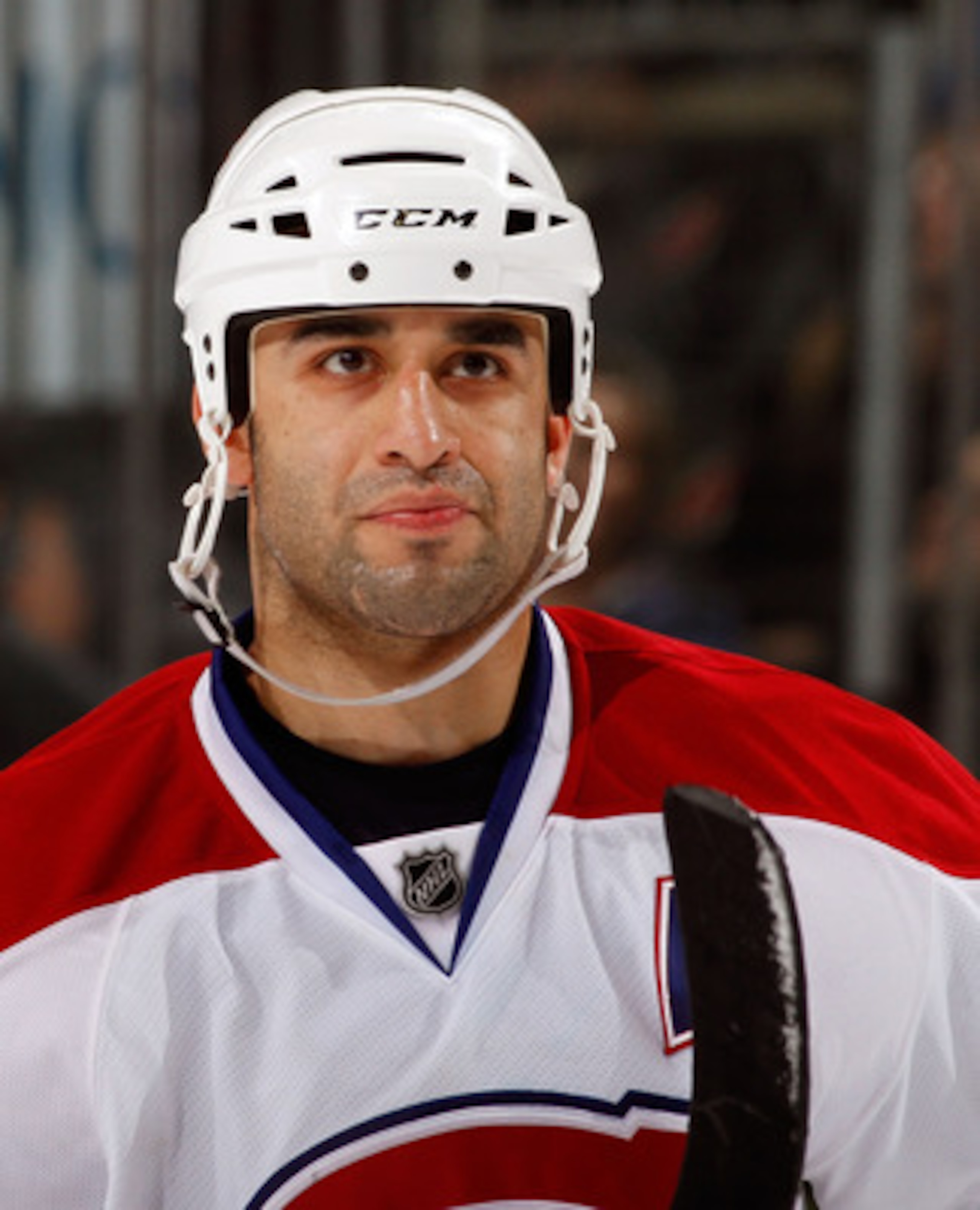 NEWARK, NJ - APRIL 02:  Scott Gomez #11 of the Montreal Canadians waits for a faceoff during an NHL hockey game against the New Jersey Devils at the Prudential Center on April 2, 2011 in Newark, New Jersey.  (Photo by Paul Bereswill/Getty Images)