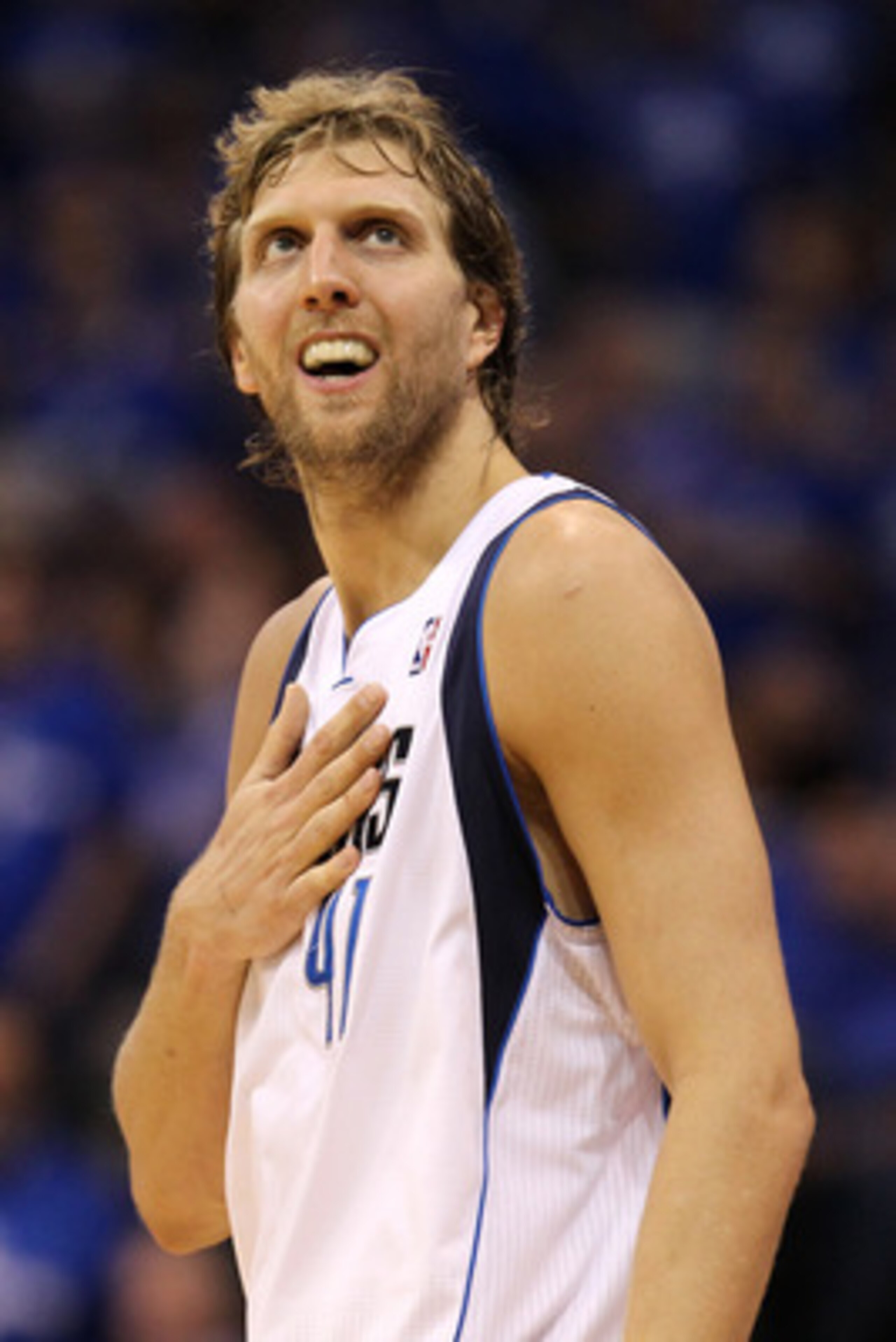 DALLAS, TX - MAY 25:  Dirk Nowitzki #41 of the Dallas Mavericks looks on in the second half while taking on the Oklahoma City Thunder in Game Five of the Western Conference Finals during the 2011 NBA Playoffs at American Airlines Center on May 25, 2011 in