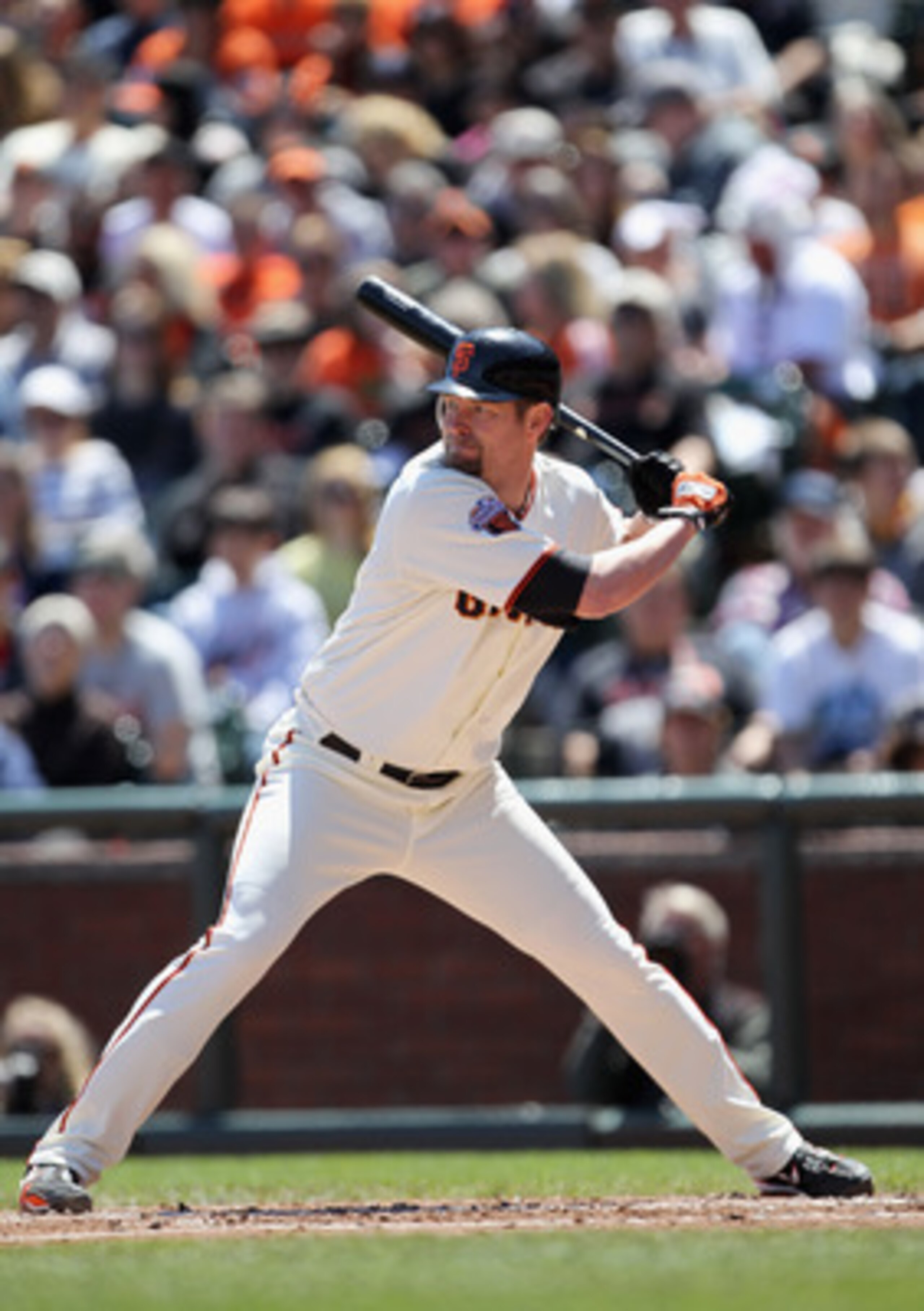 SAN FRANCISCO, CA - APRIL 24:  Aubrey Huff #17 of the San Francisco Giants in action against the Atlanta Braves at AT&T Park on April 24, 2011 in San Francisco, California.  (Photo by Ezra Shaw/Getty Images)