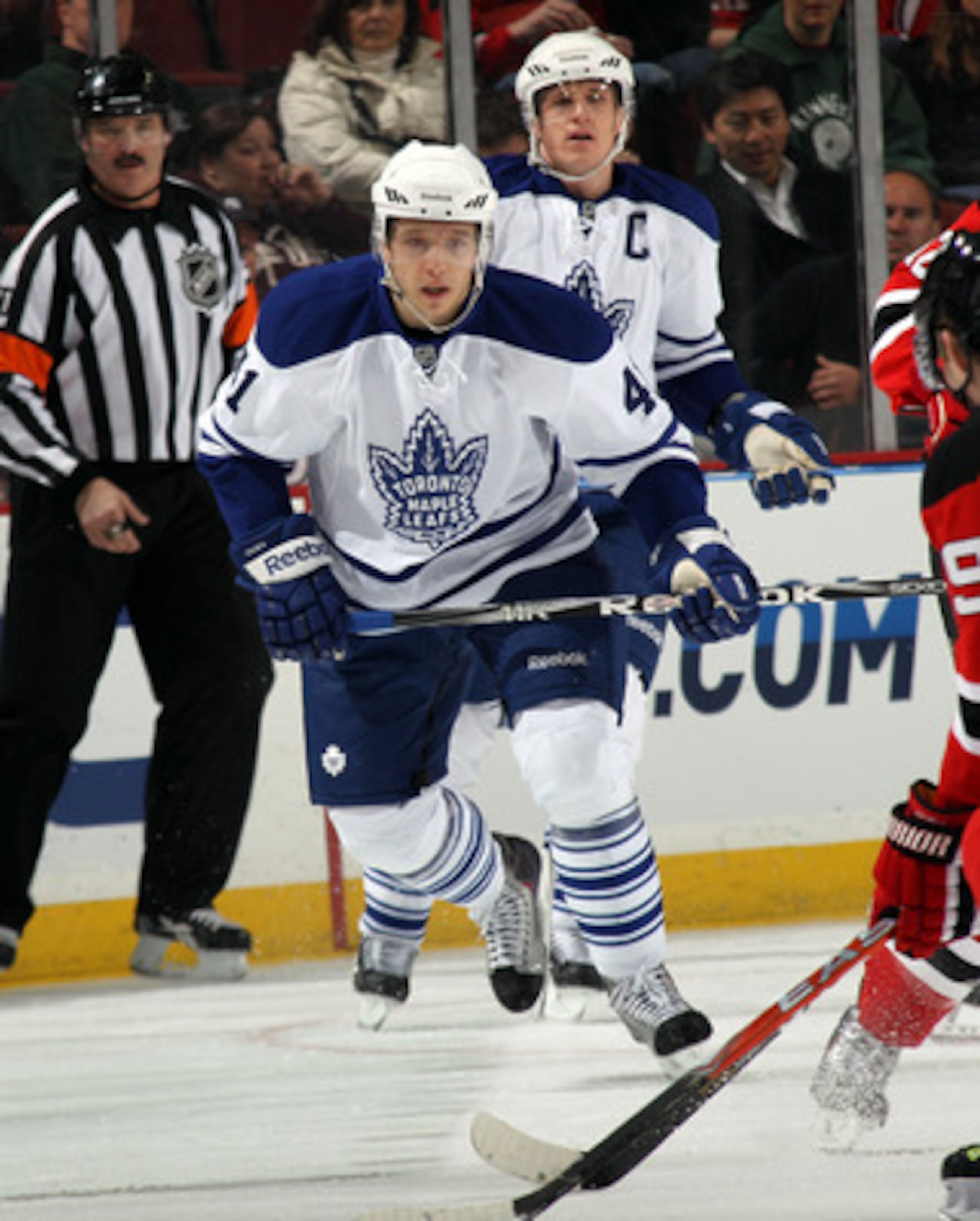 NEWARK, NJ - APRIL 06:  Nikolai Kulemin #41 of the Toronto Maple Leafs skates against the New Jersey Devils at the Prudential Center on April 6, 2011 in Newark, New Jersey.  (Photo by Bruce Bennett/Getty Images)