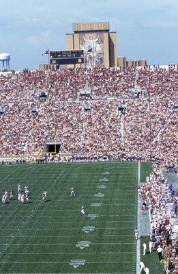 2 Sep 2000:  A  general view of Touchdown Jesus during the game between the Notre Dame Fighting Irish and theTexas A&M Aggies at Notre Dame Stadium in South Bend, Indiana. The Fighting Irish defeated the Aggies 24-10.Mandatory Credit: Tom Hauck  /Allsport