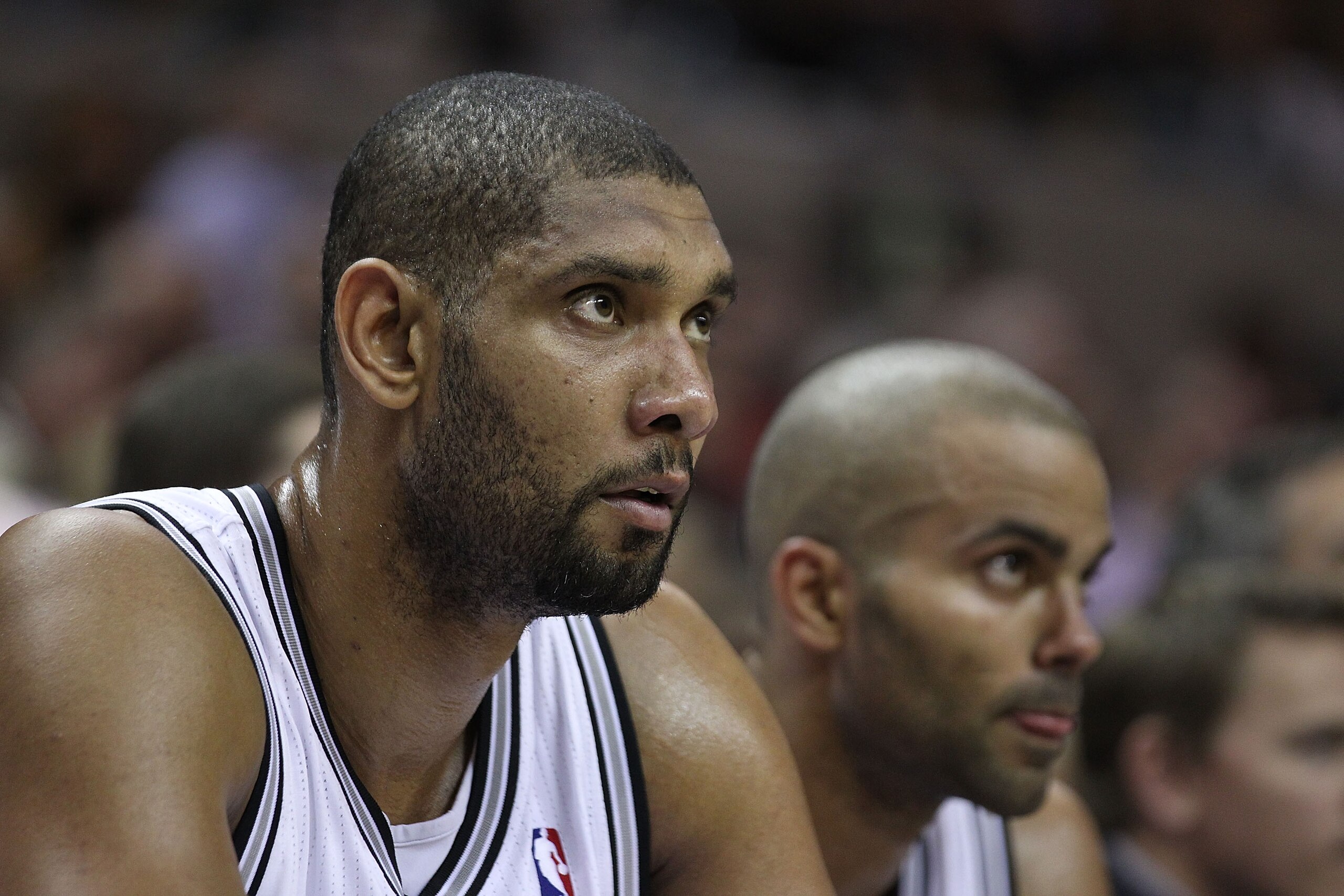 SAN ANTONIO, TX - APRIL 27: Tim Duncan #21 of the San Antionio Spurs looks on against the Memphis Grizzlies in Game Five of the Western Conference Quarterfinals in the 2011 NBA Playoffs on April 27, 2011 at AT&T Center in San Antonio, Texas. NOTE TO USER SAN ANTONIO, TX - APRIL 27: Tim Duncan #21 of the San Antionio Spurs looks on against the Memphis Grizzlies in Game Five of the Western Conference Quarterfinals in the 2011 NBA Playoffs on April 27, 2011 at AT&T Center in San Antonio, Texas. NOTE TO USER