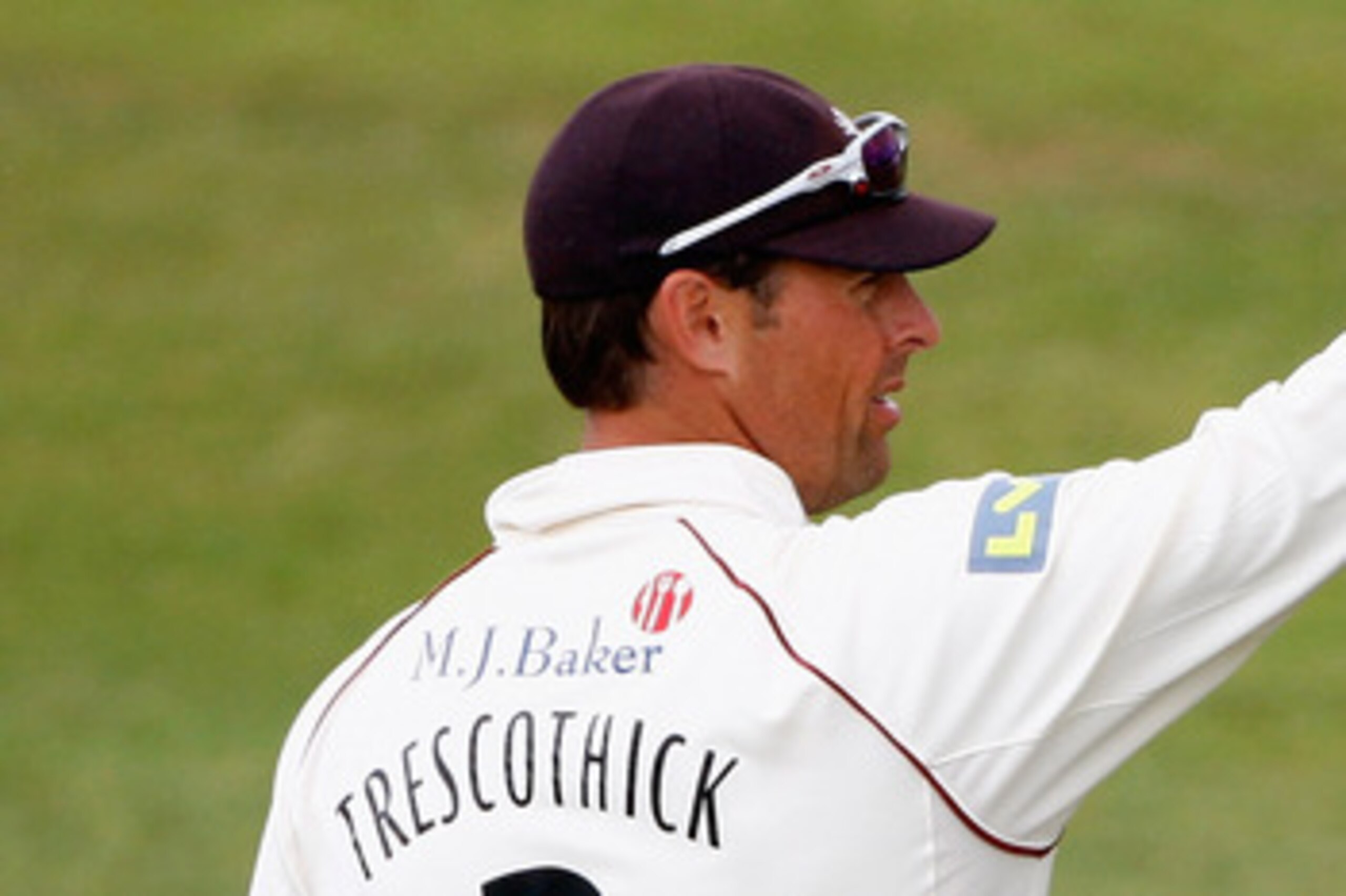 TAUNTON, ENGLAND - MAY 26: Somerset captain Marcus Trescothick directs his fielders during day three of the LV County Championship Division One match between Somerset and Yorkshire at The County Ground on May 26, 2011 in Taunton, England.  (Photo by Harry