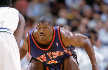 6 Dec 2000:  Larry Johnson #2 of the New York Knicks guards his player during the game against the Dallas Mavericks at the Reunion Arena in Dallas, Texas. The Mavericks defeated the Knicks 94-85.   NOTE TO USER: It is expressly understood that the only ri