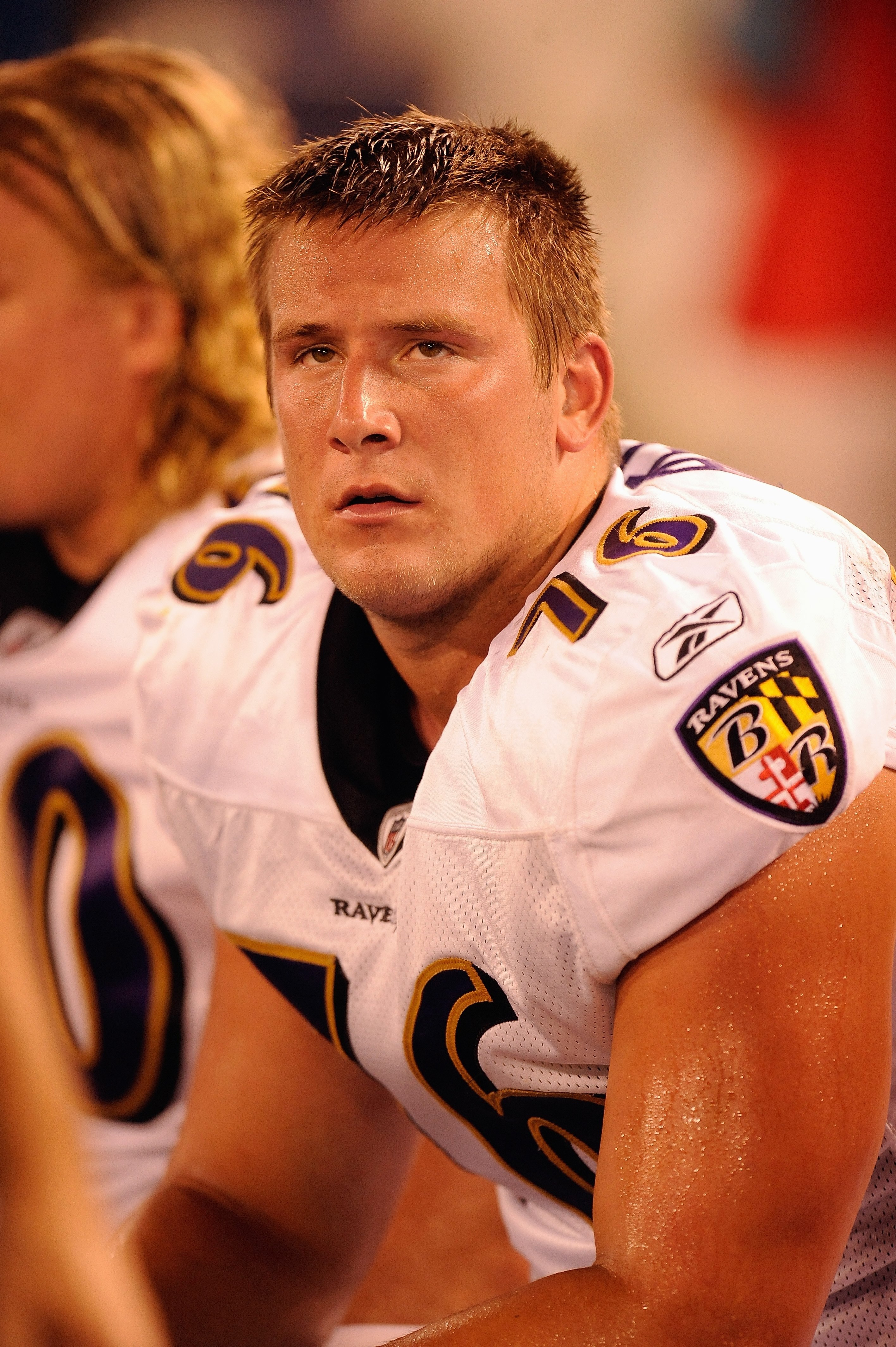 BALTIMORE, MD - AUGUST 13:  Joe Reitz #76 of the Baltimore Ravens looks on during a NFL preseason football game against the Washington Redskins on August 13, 2009 at M & T Bank Stadium in Baltimore, Maryland.   (Photo by Mitchell Layton/Getty Images)