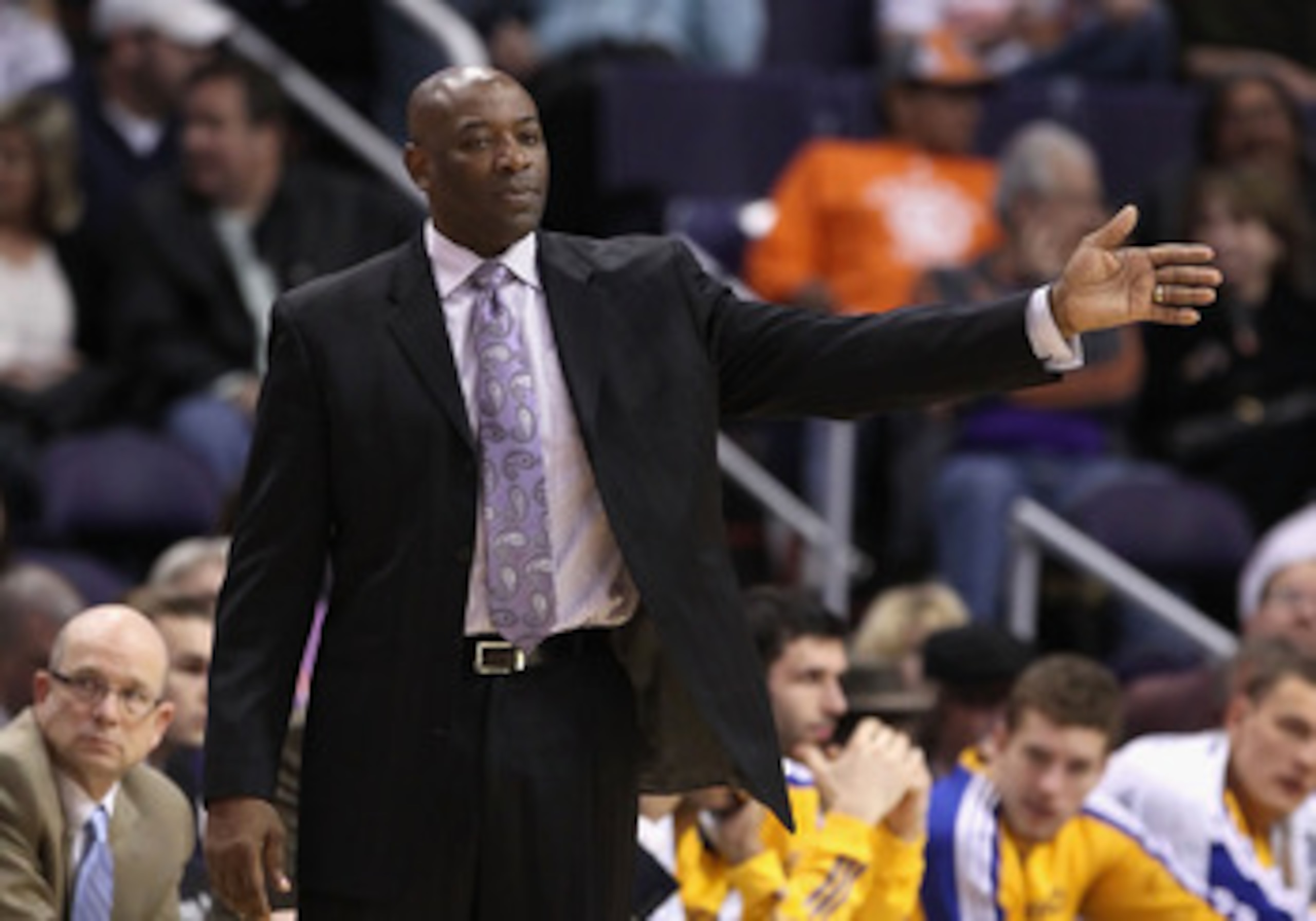 PHOENIX, AZ - FEBRUARY 10:  Head coach Keith Smart of the Golden State Warriors directs his team during the NBA game against the Phoenix Suns at US Airways Center on February 10, 2011 in Phoenix, Arizona.  The Suns defeated the Warriors 112-88. NOTE TO US