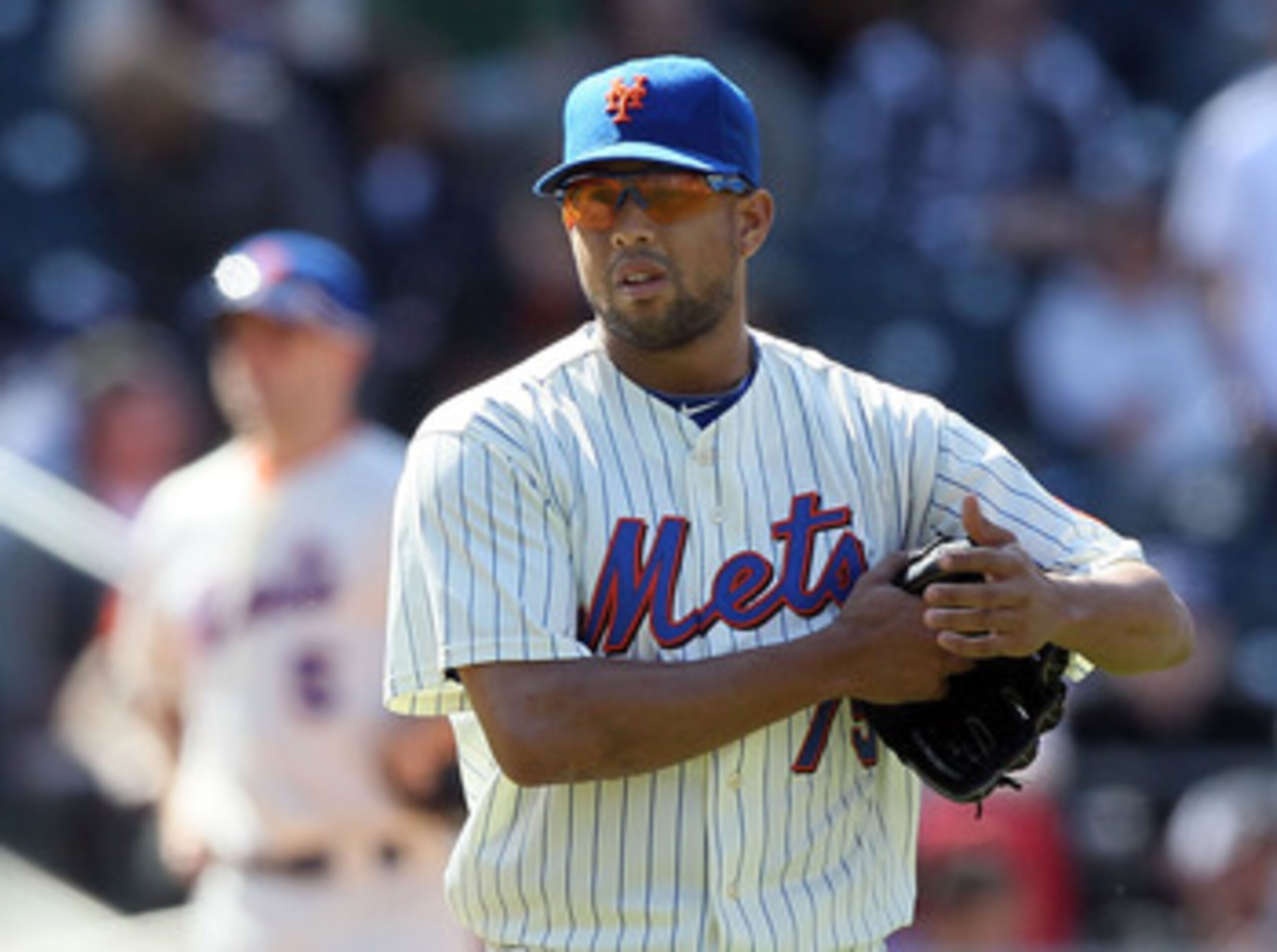 NEW YORK, NY - MAY 05:  Francisco Rodriguez #75 of the New York Mets looks on in the ninth inning after loading the bases against the San Francisco Giants on May 5, 2011 at Citi Field in the Flushing neighborhood of the Queens borough of New York City. Th