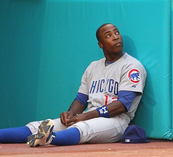 MIAMI GARDENS, FL - MAY 19:  Alfonso Soriano #12 of the Chicago Cubs looks on during a game against  the Florida Marlins at Sun Life Stadium on May 19, 2011 in Miami Gardens, Florida.  (Photo by Mike Ehrmann/Getty Images)