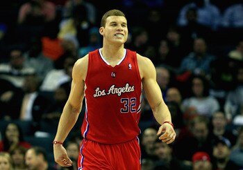 CHARLOTTE, NC - MARCH 07:  Blake Griffin #32 of the Los Angeles Clippers smiles as he walks down the court against the Charlotte Bobcats during their 92-87 victory at Time Warner Cable Arena on March 7, 2011 in Charlotte, North Carolina. NOTE TO USER: Use