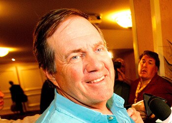 NEW ORLEANS, LA - MARCH 21: New England Patriot head coach Bill Belichick jokes with the media after missing breakfast during the NFL Annual Meetings at the Roosevelt Hotel on March 21, 2011 in New Orleans, Louisiana. Despite a NFL owners imposed lockout