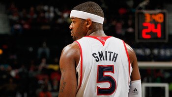 ATLANTA, GA - FEBRUARY 12:  Josh Smith #5 of the Atlanta Hawks waits for an inbounds pass by the Charlotte Bobcats at Philips Arena on February 12, 2011 in Atlanta, Georgia.  NOTE TO USER: User expressly acknowledges and agrees that, by downloading and/or