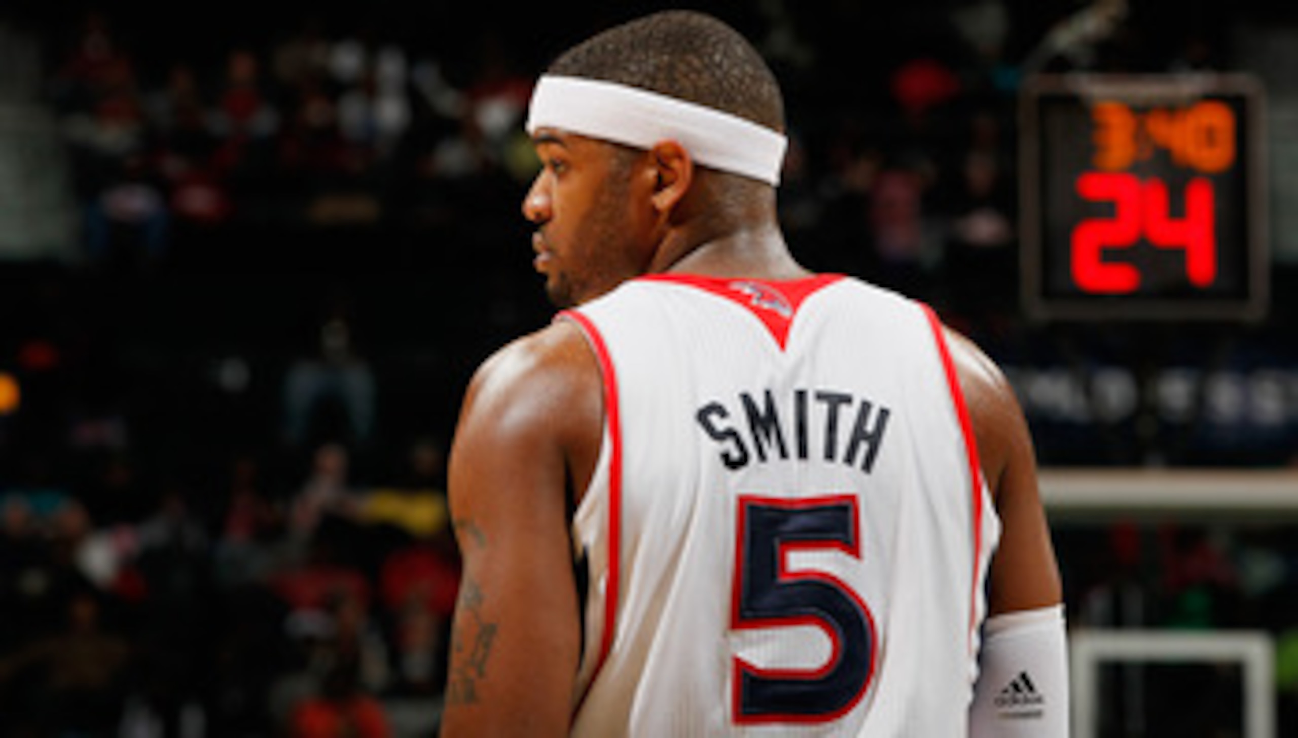 ATLANTA, GA - FEBRUARY 12:  Josh Smith #5 of the Atlanta Hawks waits for an inbounds pass by the Charlotte Bobcats at Philips Arena on February 12, 2011 in Atlanta, Georgia.  NOTE TO USER: User expressly acknowledges and agrees that, by downloading and/or