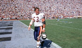 LOS ANGELES - SEPTEMBER 30:  Center Jay Hilgenberg #63 of the Chicago Bears walks off the field during a game against the Los Angeles Raiders at the Los Angeles Memorial Coliseum on September 30, 1990 in Los Angeles, California.  The Raiders won 24-10.  (