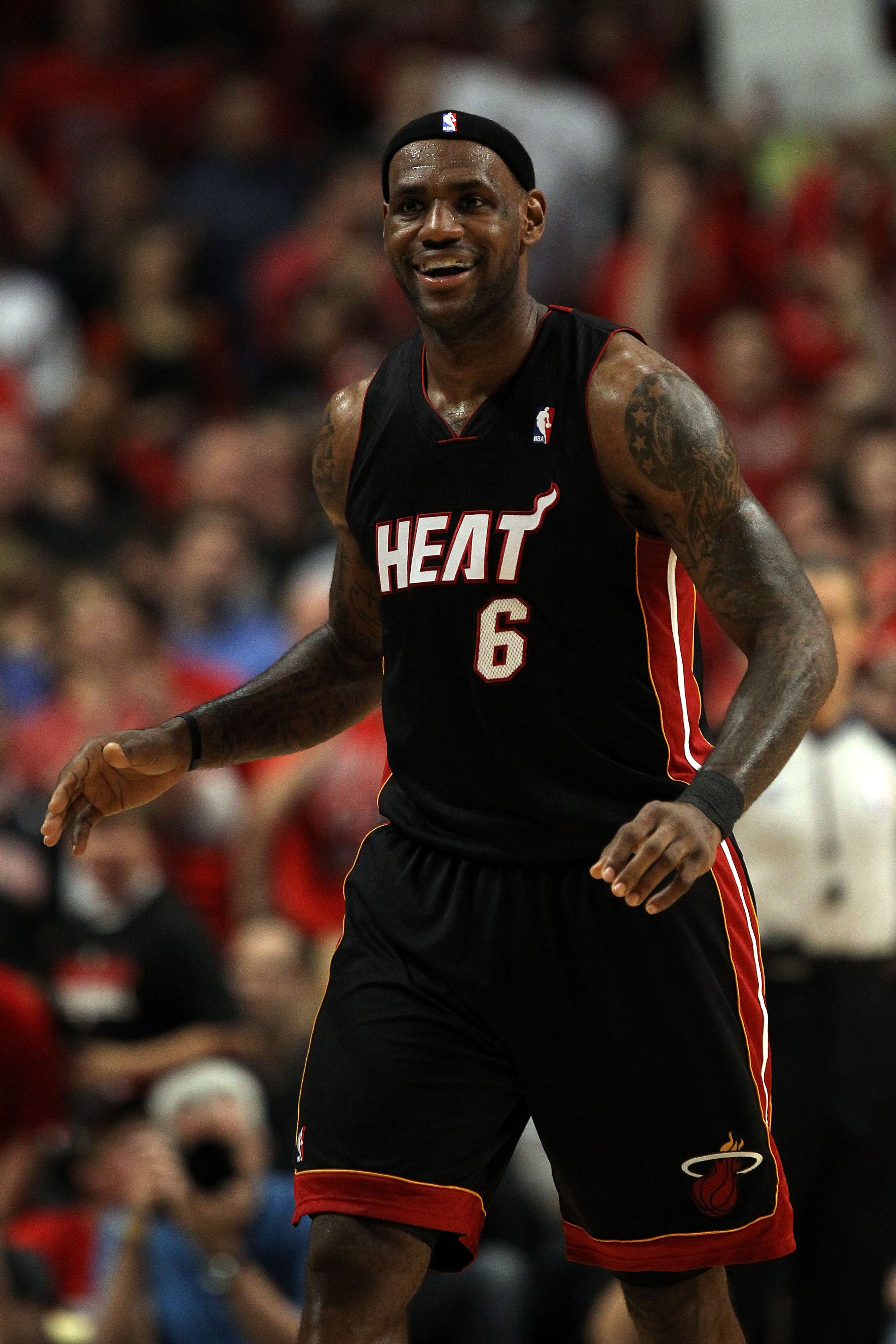 CHICAGO, IL - MAY 15:  LeBron James #6 of the Miami Heat reacts against the Chicago Bulls in the first half of Game One of the Eastern Conference Finals during the 2011 NBA Playoffs on May 15, 2011 at the United Center in Chicago, Illinois. NOTE TO USER: