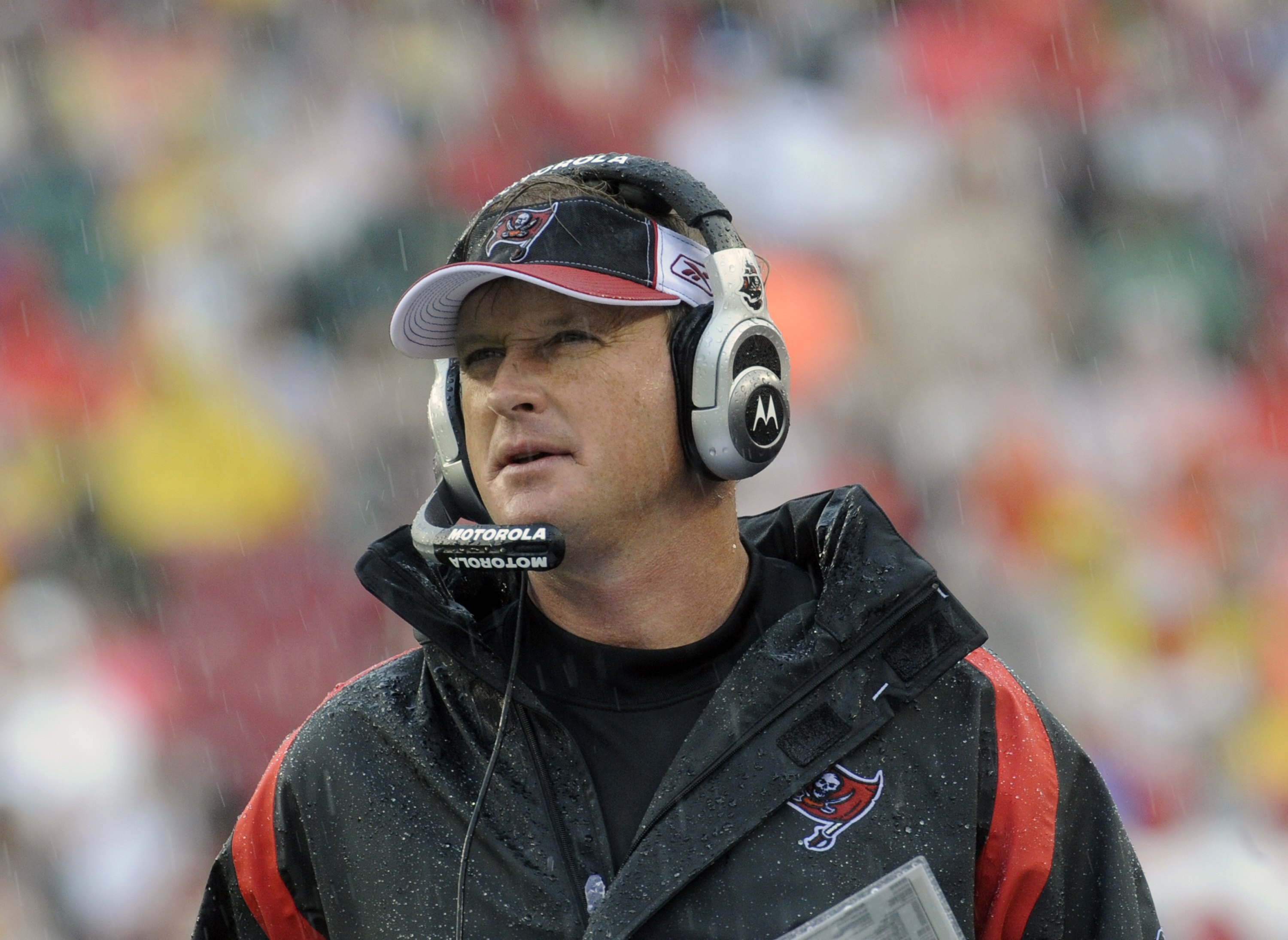 TAMPA, FL - NOVEMBER 30: Coach Jon Gruden of the Tampa Bay Buccaneers directs play against the New Orleans Saints at Raymond James Stadium on November 30, 2008 in Tampa, Florida.  (Photo by Al Messerschmidt/Getty Images)