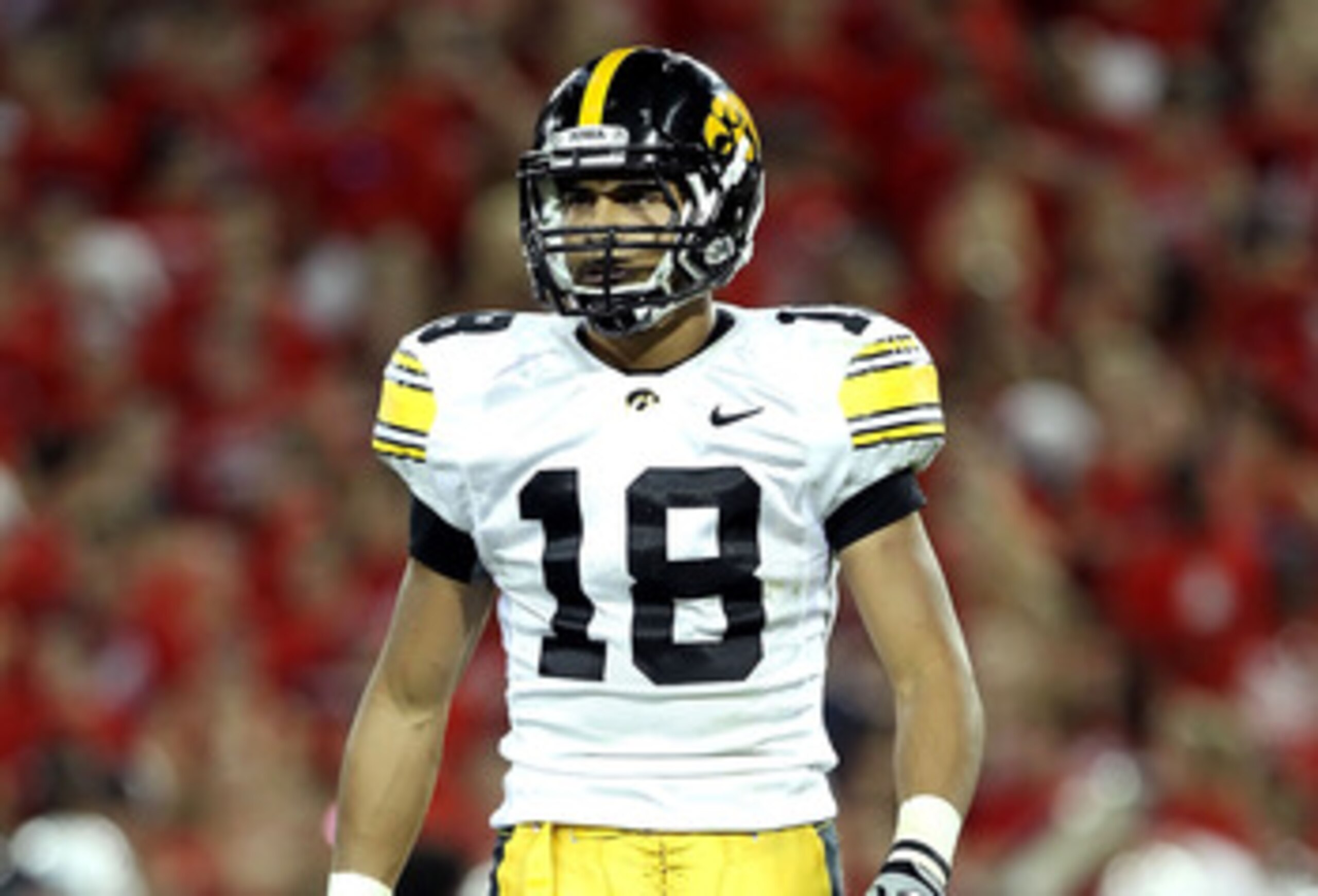 TUCSON, AZ - SEPTEMBER 18:  Cornerback Micah Hyde #18 of the Iowa Hawkeyes during the college football game against the Arizona Wildcats at Arizona Stadium on September 18, 2010 in Tucson, Arizona.  The Wildcats defeated the Hawkeyes 34-27.  (Photo by Chr