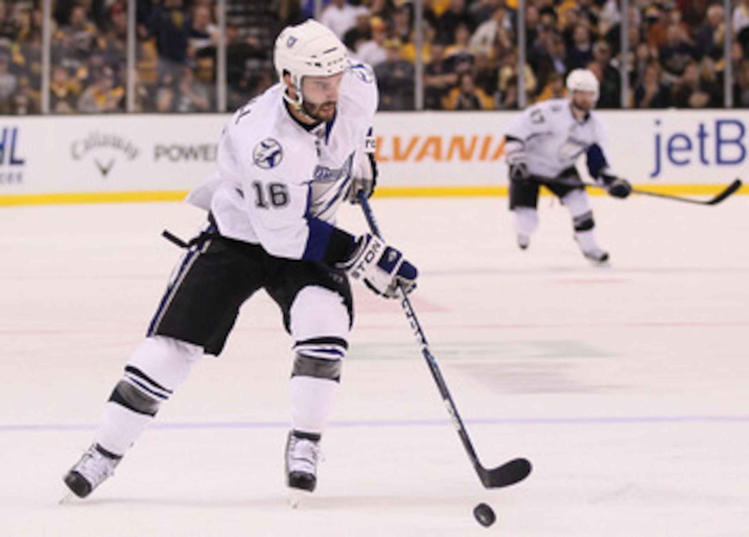BOSTON, MA - MAY 23: Teddy Purcell #16 of the Tampa Bay Lightning controls the puck in Game Five of the Eastern Conference Finals against the Boston Bruins during the 2011 NHL Stanley Cup Playoffs at TD Garden on May 23, 2011 in Boston, Massachusetts. ( BOSTON, MA - MAY 23: Teddy Purcell #16 of the Tampa Bay Lightning controls the puck in Game Five of the Eastern Conference Finals against the Boston Bruins during the 2011 NHL Stanley Cup Playoffs at TD Garden on May 23, 2011 in Boston, Massachusetts. (