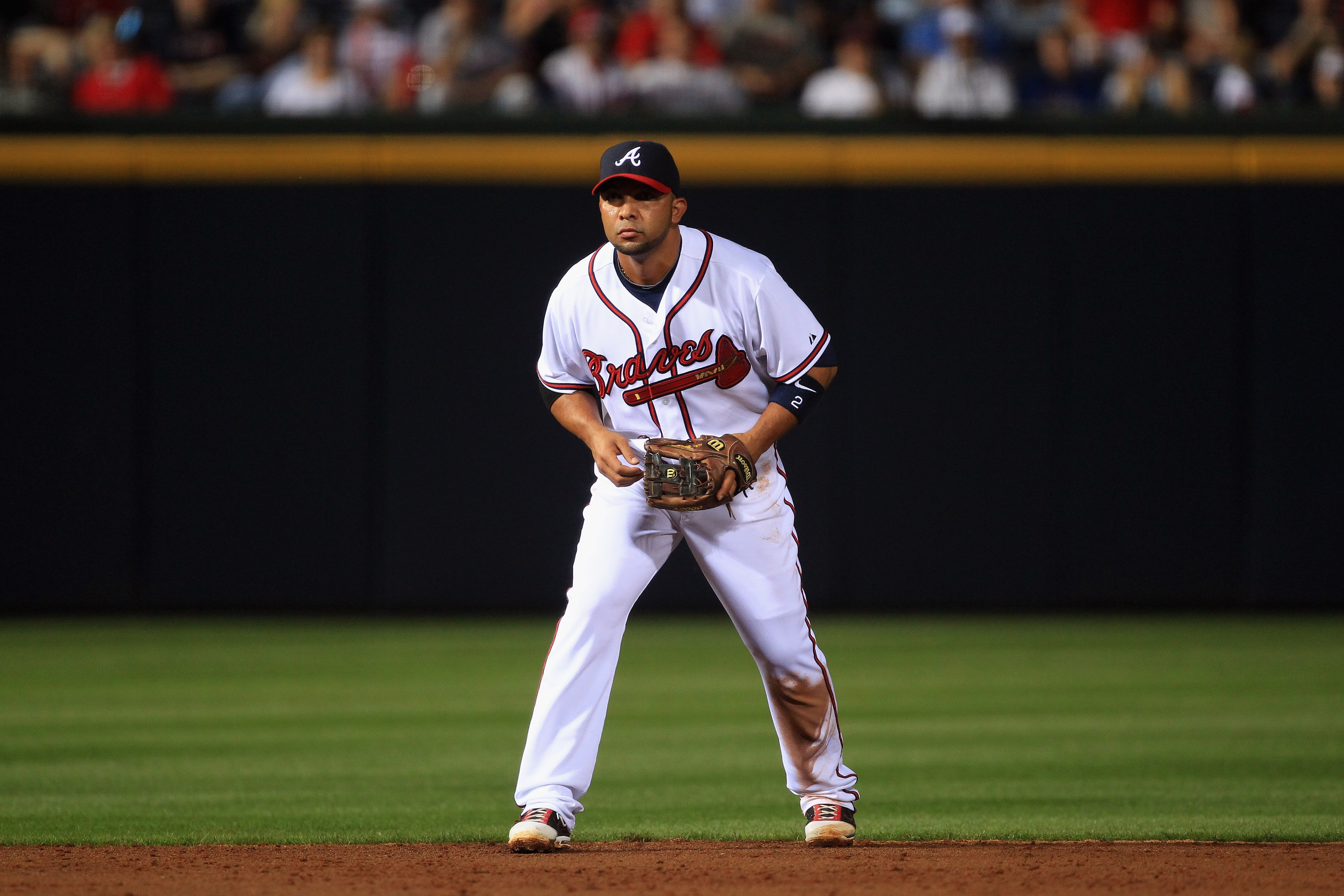 ATLANTA, GA - APRIL 08:  Alex Gonzalez #2 of the Atlanta Braves during their opening day game against the Philadelphia Phillies at Turner Field on April 8, 2011 in Atlanta, Georgia.  (Photo by Streeter Lecka/Getty Images)