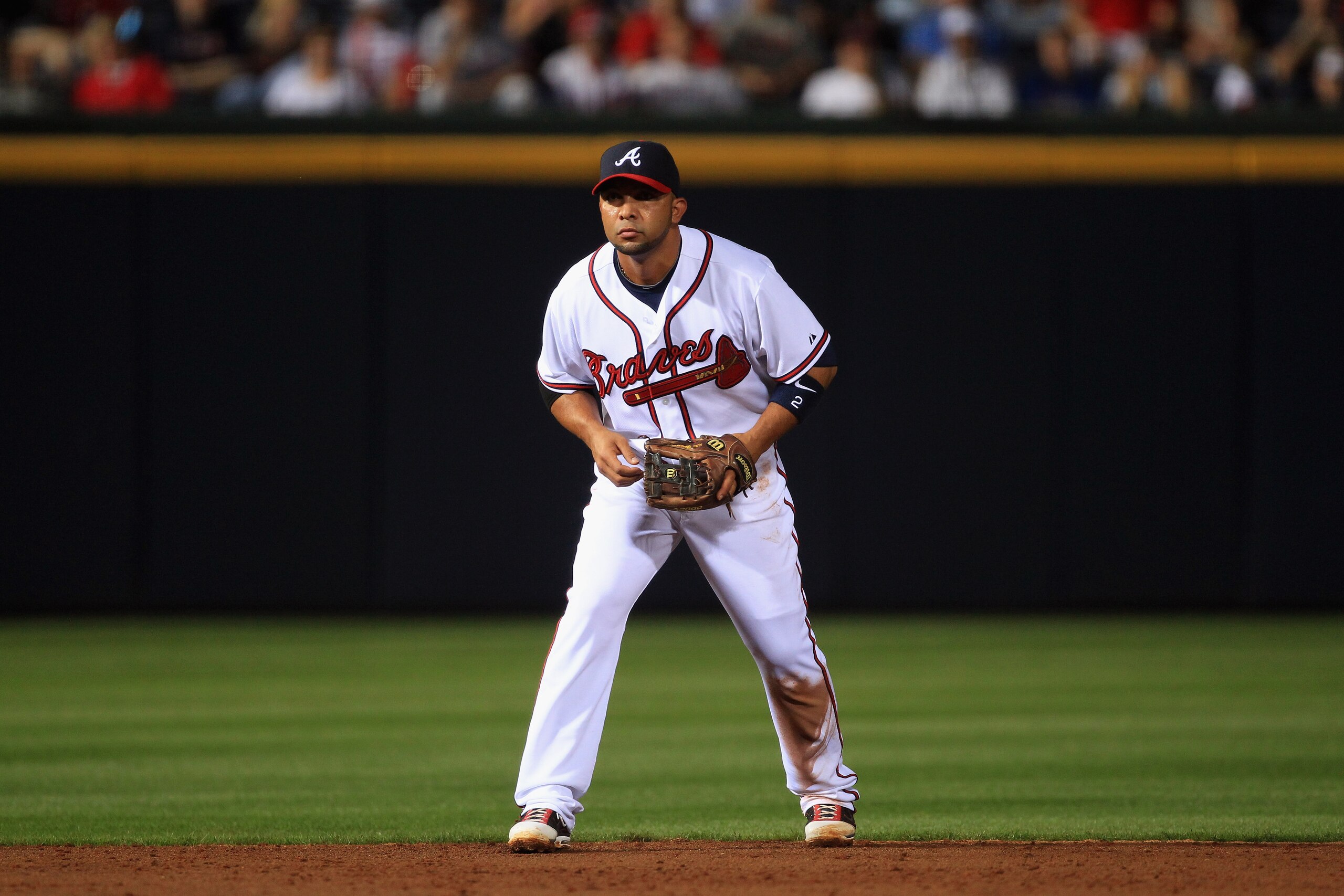ATLANTA, GA - APRIL 08:  Alex Gonzalez #2 of the Atlanta Braves during their opening day game against the Philadelphia Phillies at Turner Field on April 8, 2011 in Atlanta, Georgia.  (Photo by Streeter Lecka/Getty Images)