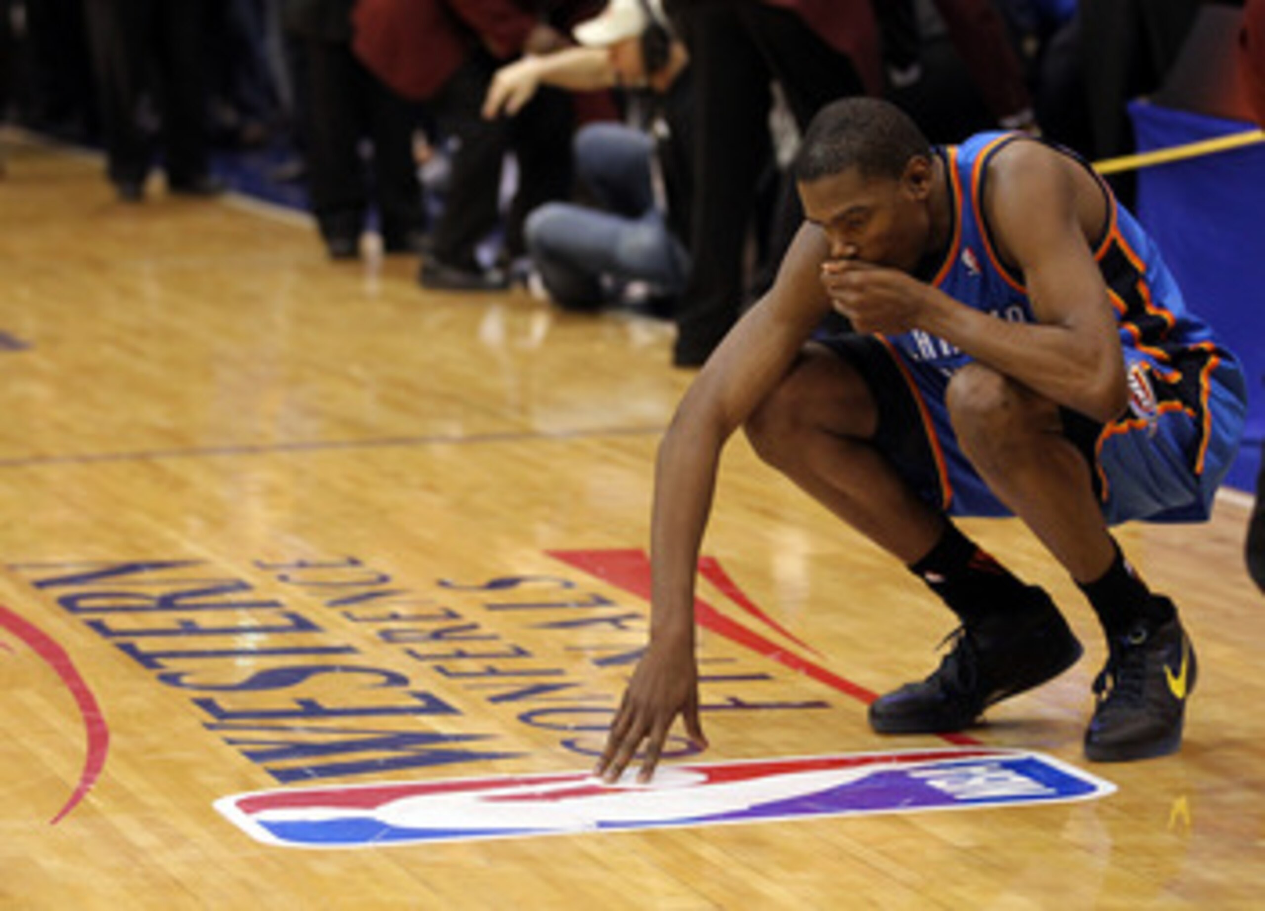 DALLAS, TX - MAY 25:  Kevin Durant #35 of the Oklahoma City Thunder reacts after the Thunder were defeated by the Dallas Mavericks 100-96 in Game Five of the Western Conference Finals during the 2011 NBA Playoffs at American Airlines Center on May 25, 201