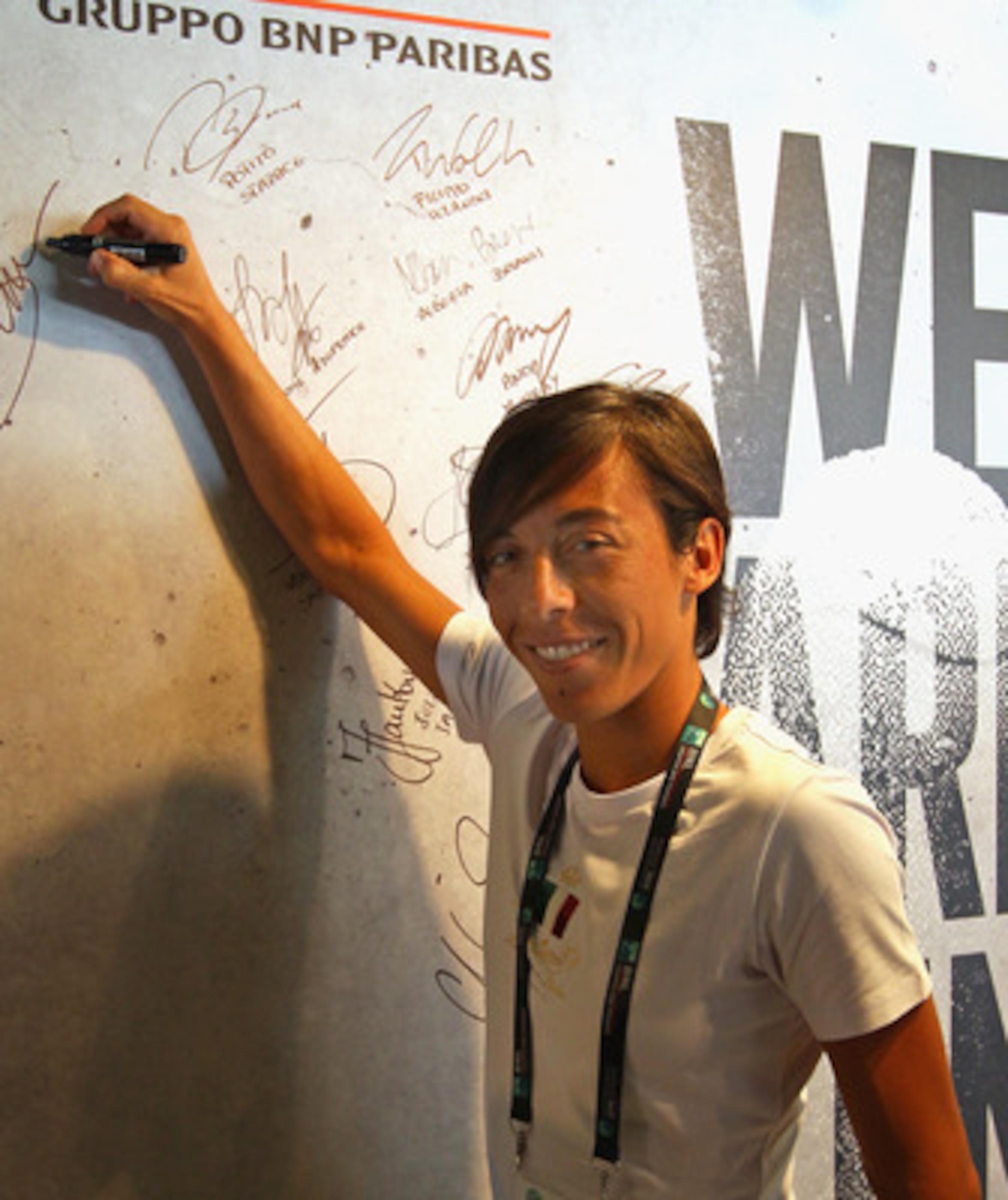 ROME, ITALY - MAY 11:  Francesca Schiavone of Italy signs the autograph wall in the BNL sponsors lounge area during day four of the Internazionali BNL d'Italia at the Foro Italico Tennis Centreon May 11, 2011 in Rome, Italy.  (Photo by Alex Livesey/Getty