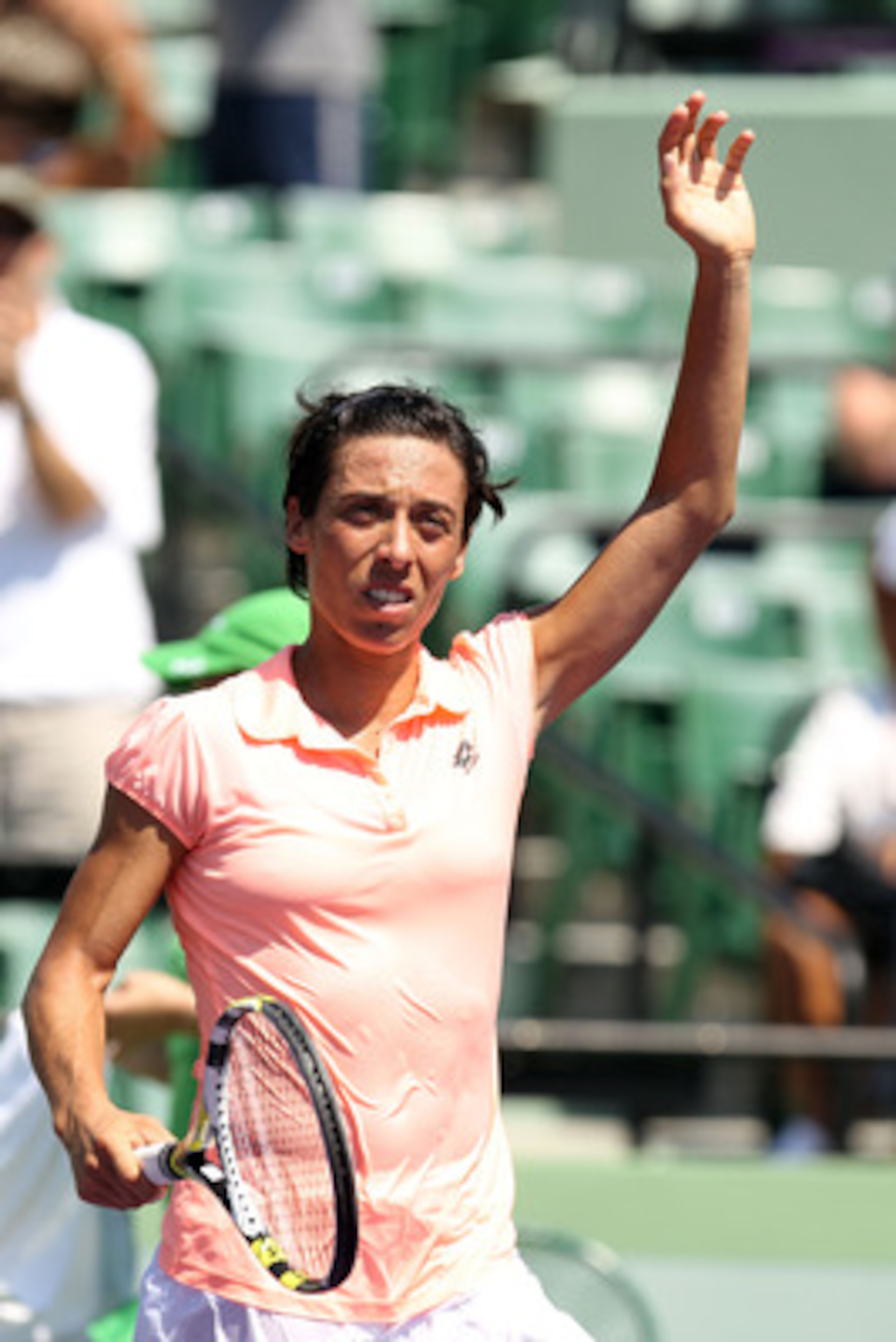 KEY BISCAYNE, FL - MARCH 27:  Francesca Schiavone of Italy celebrates after she won her match against Lourdes Dominguez Lino of Spain during the Sony Ericsson Open at Crandon Park Tennis Center on March 27, 2011 in Key Biscayne, Florida.  (Photo by Al Bel