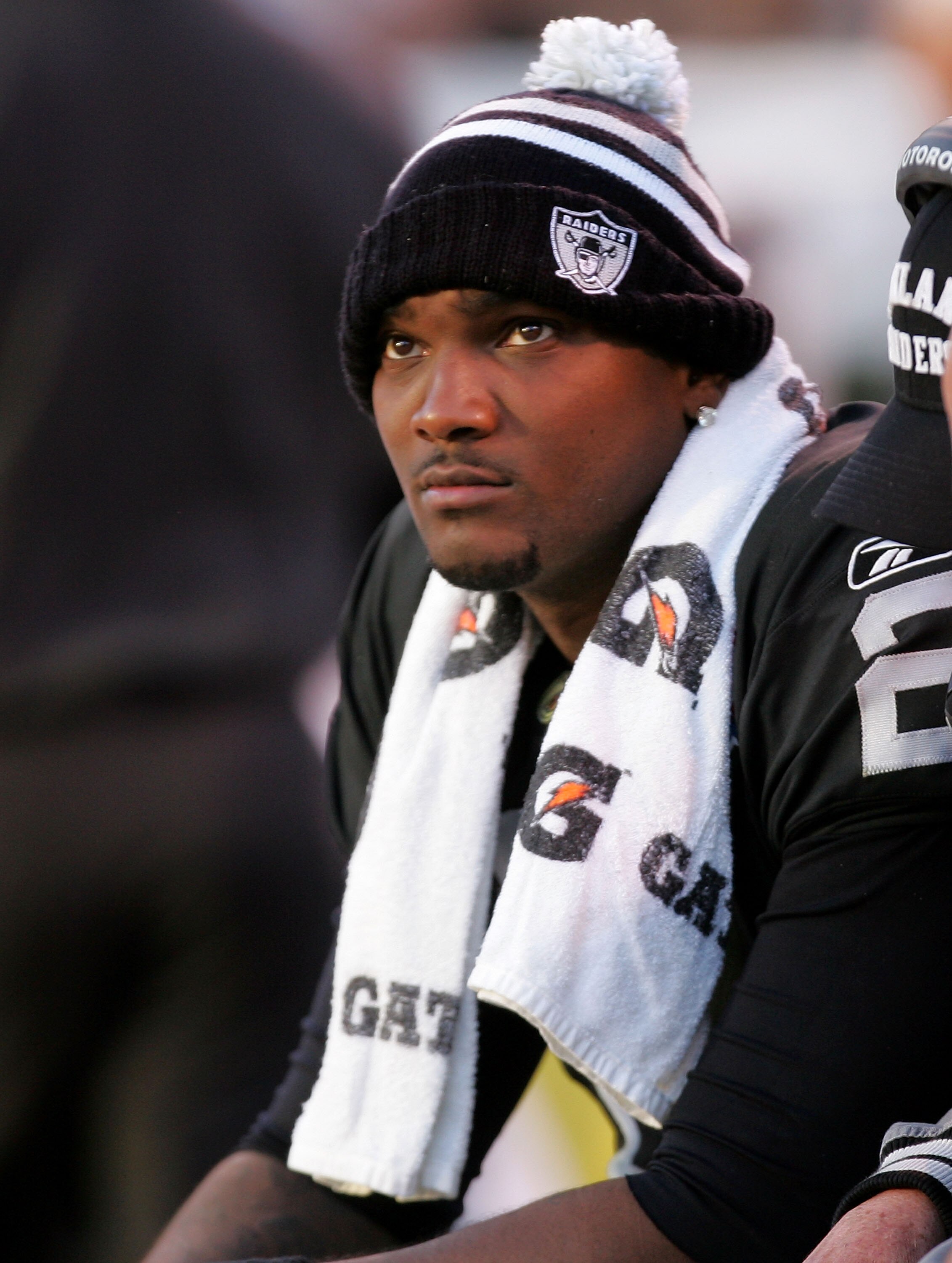 OAKLAND, CA - NOVEMBER 15: JaMarcus Russell #2 of the Oakland Raiders sits on the bench after being taken out of their game against the Kansas City Chiefs at Oakland-Alameda County Coliseum on November 15, 2009 in Oakland, California. (Photo by Ezra Sha OAKLAND, CA - NOVEMBER 15: JaMarcus Russell #2 of the Oakland Raiders sits on the bench after being taken out of their game against the Kansas City Chiefs at Oakland-Alameda County Coliseum on November 15, 2009 in Oakland, California. (Photo by Ezra Sha