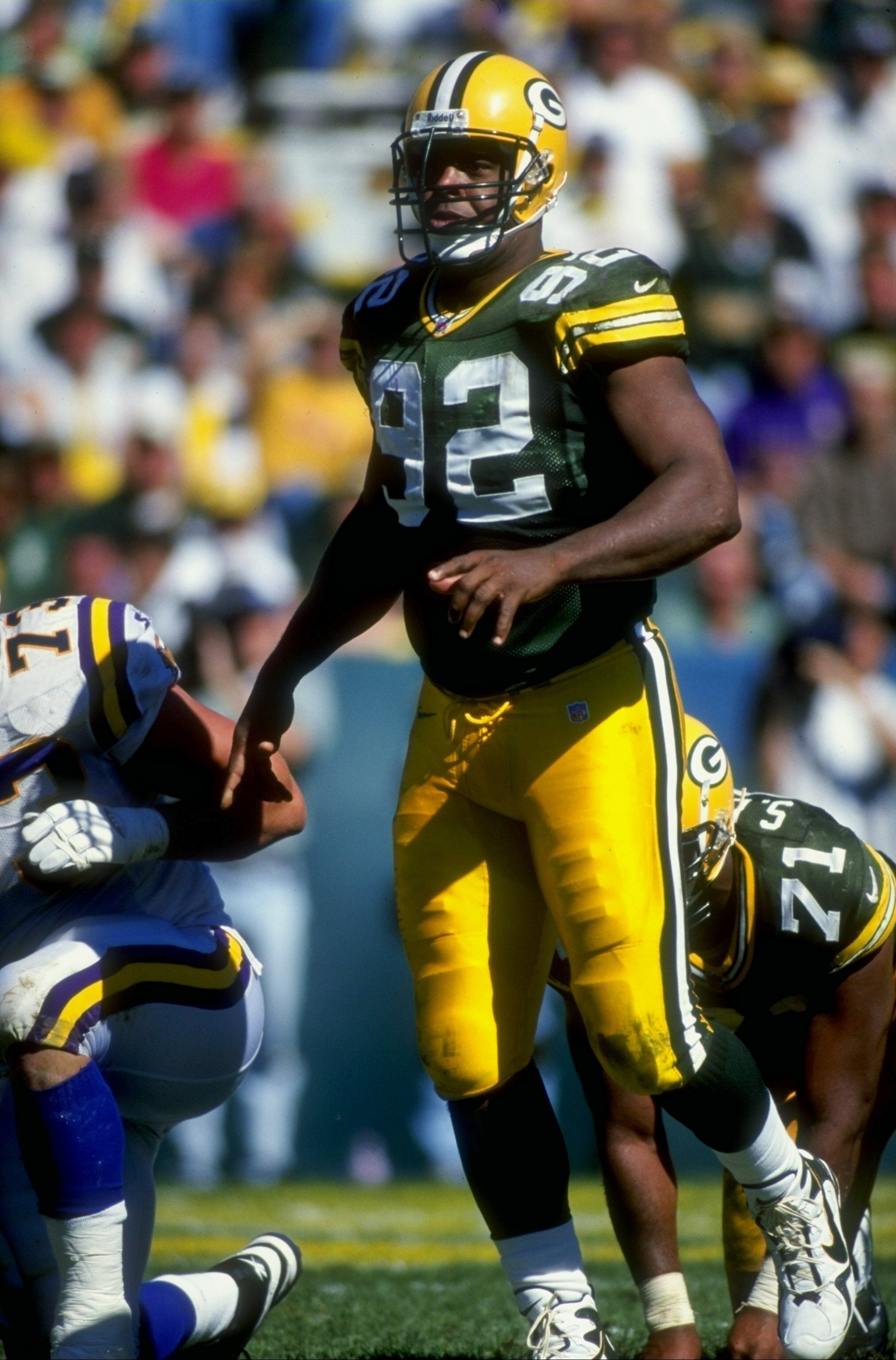 21 Sep 1997:  Reggie White #92 of the Green Bay Packers during the Packers 38-32 win over the Minnesota Vikings at Lambeau Field in Green Bay, Wisconsin. Mandatory Credit: Jonathan Daniel  /Allsport