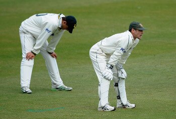 NOTTINGHAM, ENGLAND - MAY 05:  Chris Read of Nottinghamshire shows his frustrations as Yorkshire pile on the runs during the LV County Championship match between Nottinghamshire and Yorkshire at Trent Bridge on May 5, 2011 in Nottingham, England.  (Photo