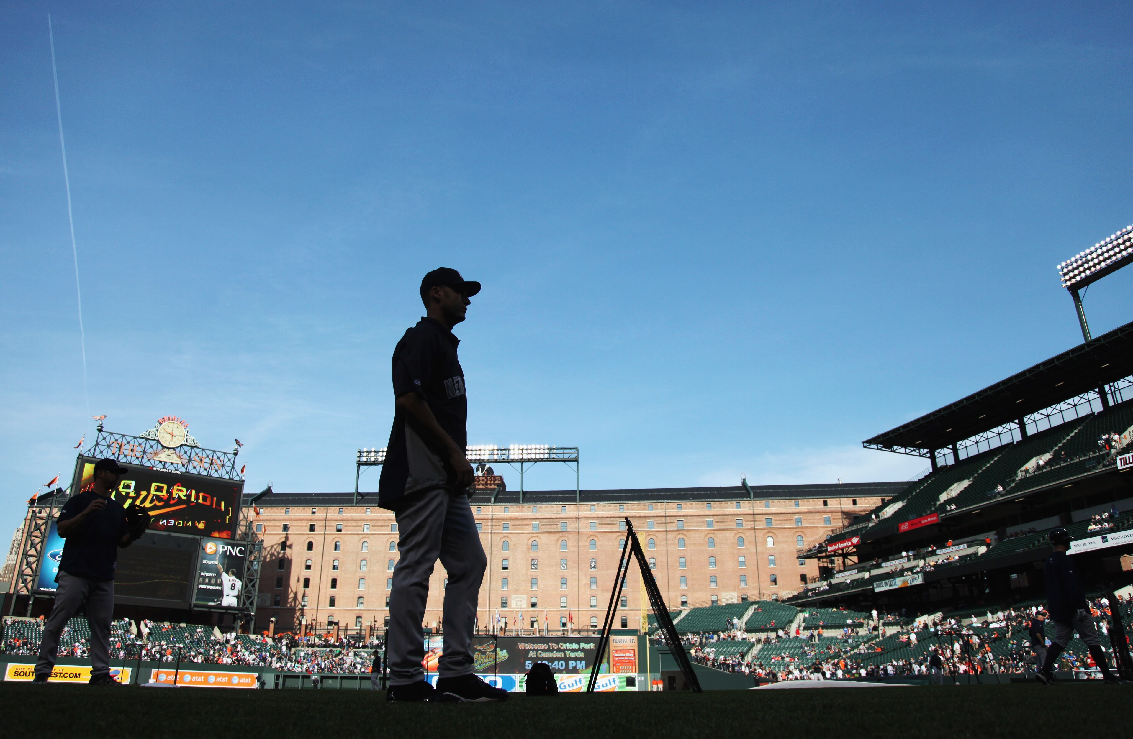 BALTIMORE, MD - APRIL 23: Derek Jeter #2 of the New York Yankees before the Yankees game against the Baltimore Orioles at Oriole Park at Camden Yards on April 23, 2011 in Baltimore, Maryland.  (Photo by Rob Carr/Getty Images)
