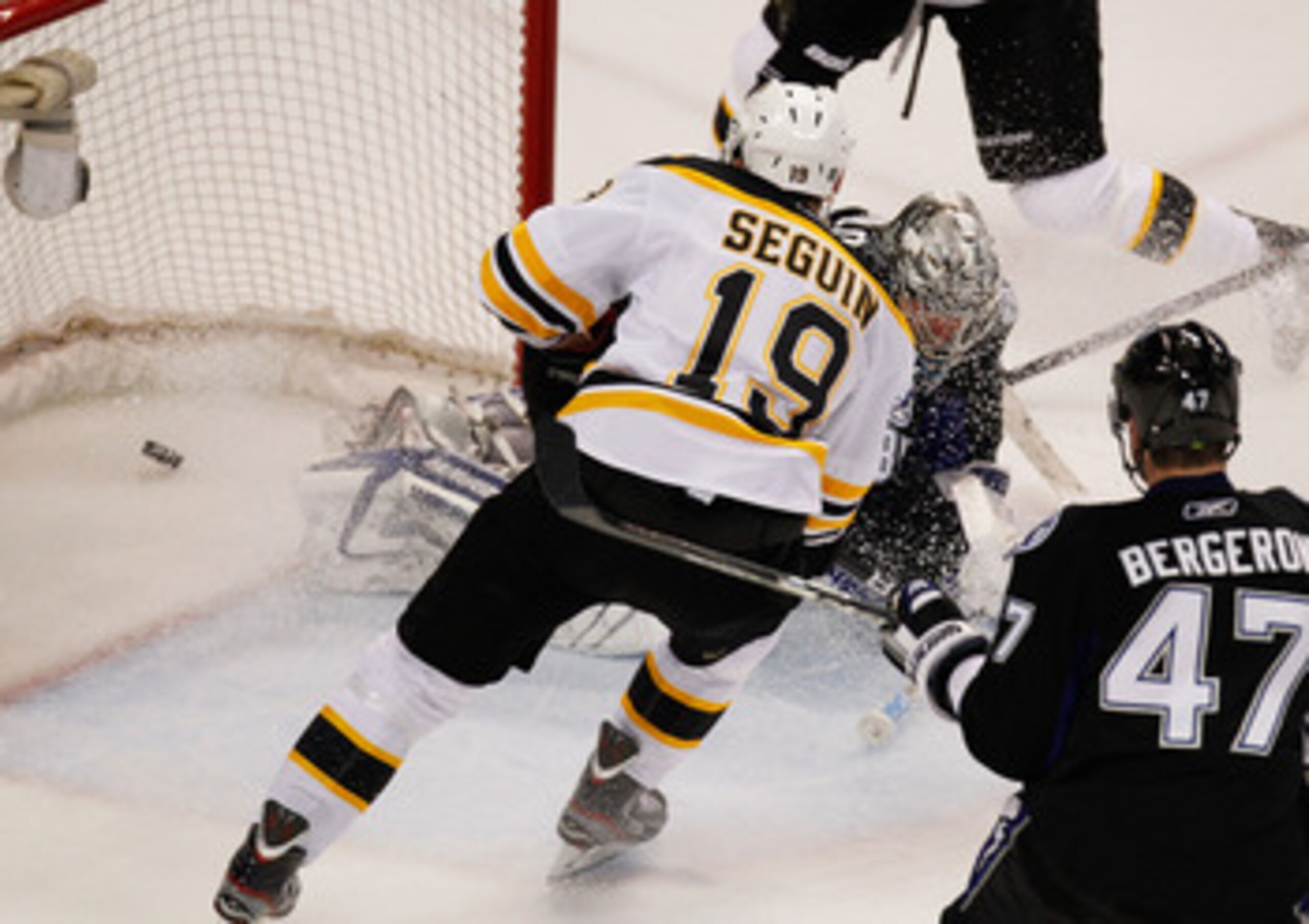 TAMPA, FL - MAY 21:  Tyler Seguin #19 of the Boston Bruins watches a bruins goal get past Dwayne Roloson #35 of the Tampa Bay Lightning in the first period of Game Four of the Eastern Conference Finals during the 2011 NHL Stanley Cup Playoffs at St Pete T