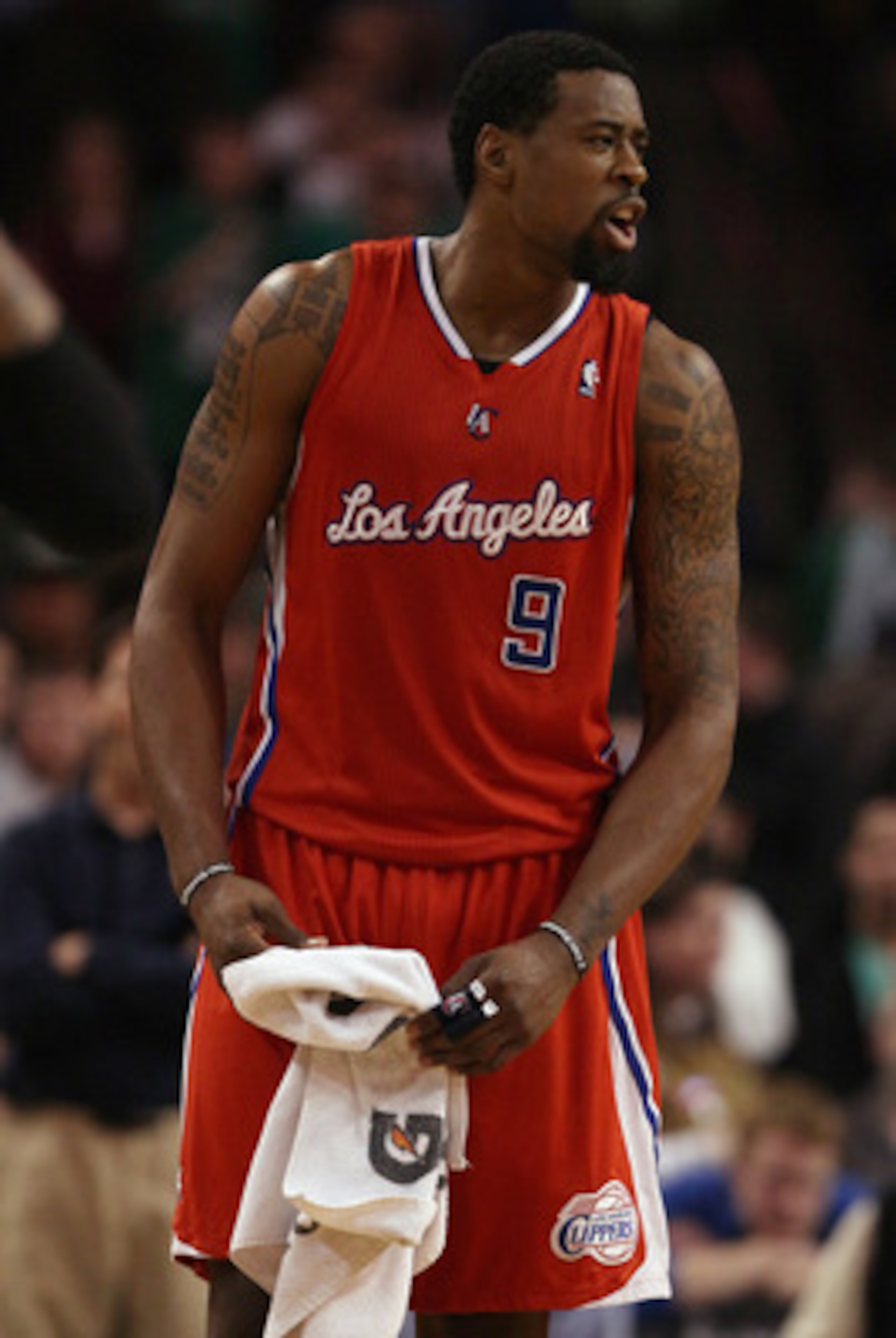 BOSTON, MA - MARCH 09:  DeAndre Jordan #9 of the Los Angeles Clippers encourages his teammates during a time out in the final minutes of the game against the Boston Celtics on March 9, 2011 at the TD Garden in Boston, Massachusetts. The Los Angeles Clippe