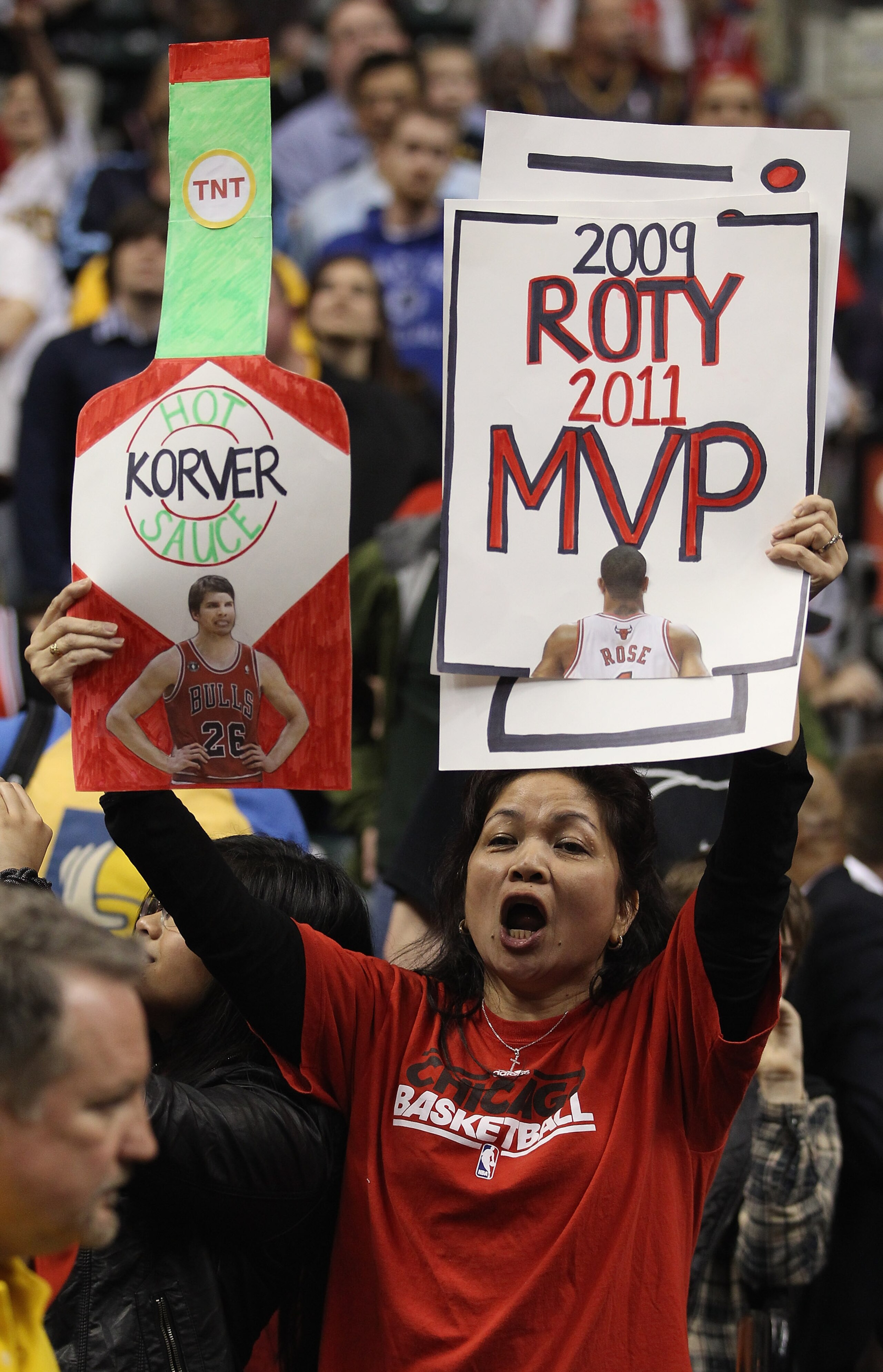 INDIANAPOLIS, IN - APRIL 23: A fan of the Chicago Bulls holds a sign during Game Four of the Eastern Conference Quarterfinals against the Indiana Pacers in the 2011 NBA Playoffs at Conseco Fieldhouse on April 23, 2011 in Indianapolis, Indiana. The Pacers