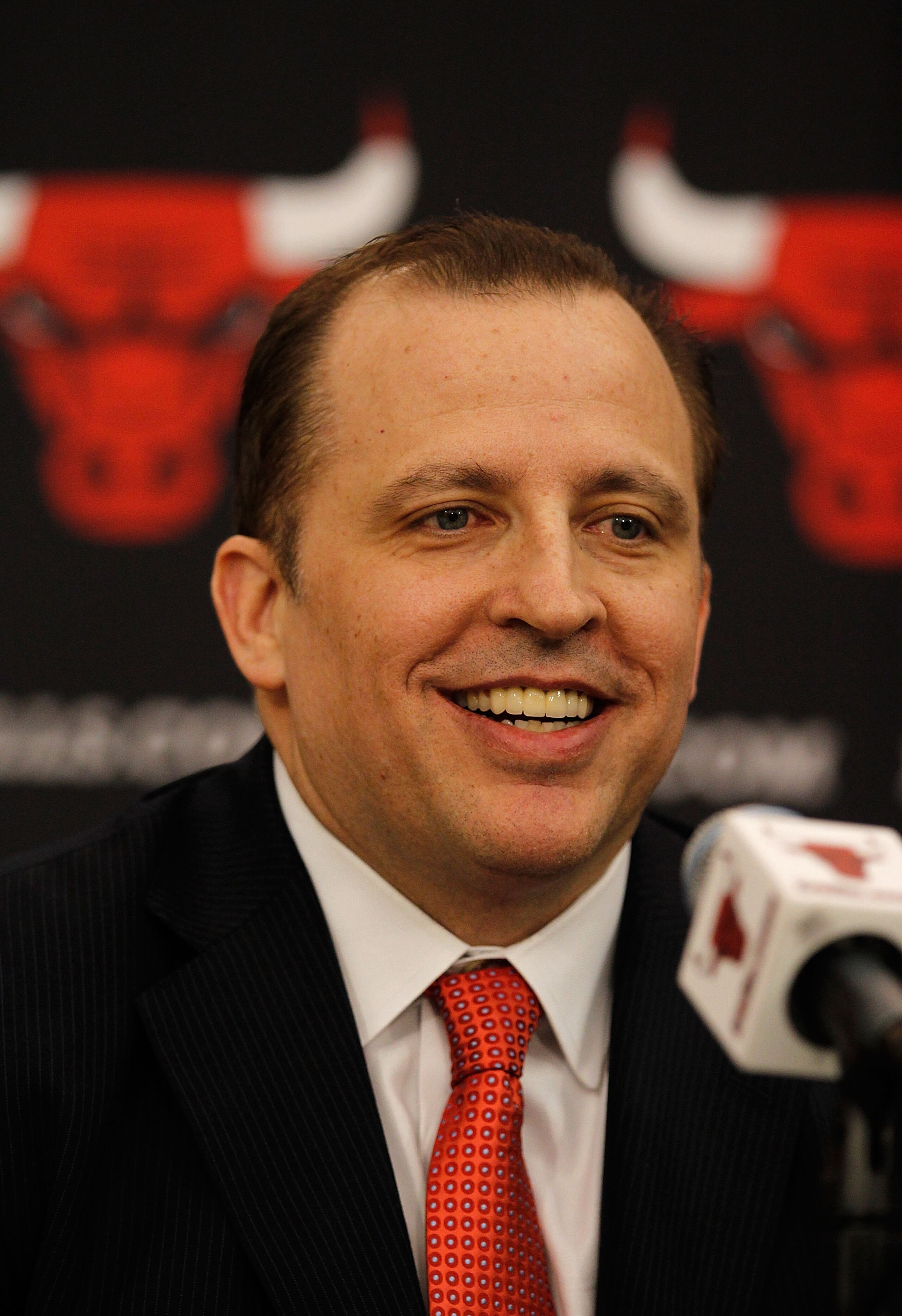 DEERFIELD, IL - JUNE 23: Tom Thibodeau, the new head coach of the Chicago Bulls, speaks during a press conference at the Berto Center practice facility on June 23, 2010 in Deerfield, Illinois. NOTE TO USER: User expressly acknowledges and agrees that, by