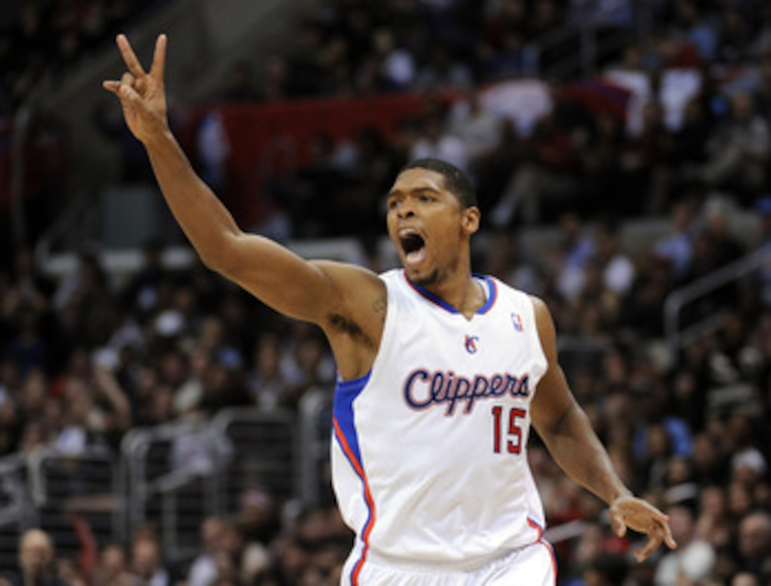 LOS ANGELES, CA - JANUARY 12:  Ryan Gomes #15 of the Los Angeles Clippers reacts after his basket against the Miami Heat at Staples Center on January 12, 2011 in Los Angeles, California.  NOTE TO USER: User expressly acknowledges and agrees that, by downl