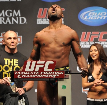 LAS VEGAS - MAY 28:  UFC fighter Quinton 'Rampage' Jackson  weighs in for his fight against UFC fighter Rashad Evans at UFC 114: Rampage versus Rashad at the Mandalay Bay Hotel on May 28, 2010 in Las Vegas, Nevada.  (Photo by Jon Kopaloff/Getty Images)